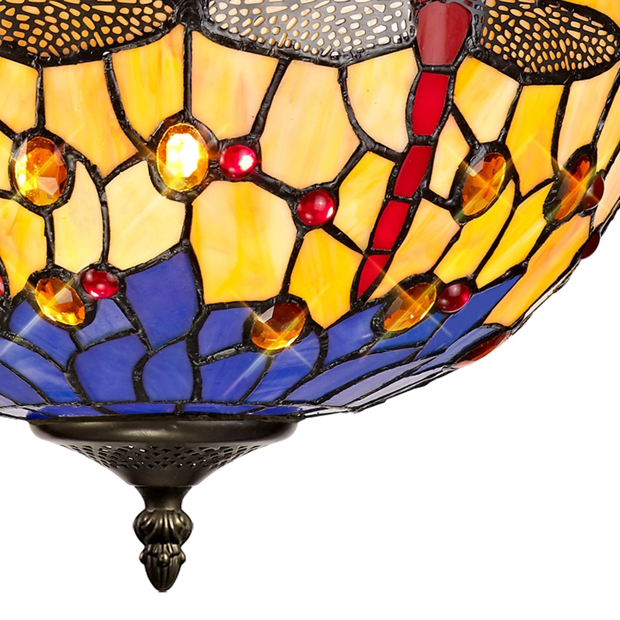 Nuflur 1 Light Uplighter Pendant E27 With 30cm Tiffany Shade, Blue/Orange/Crystal/Black - Image 4