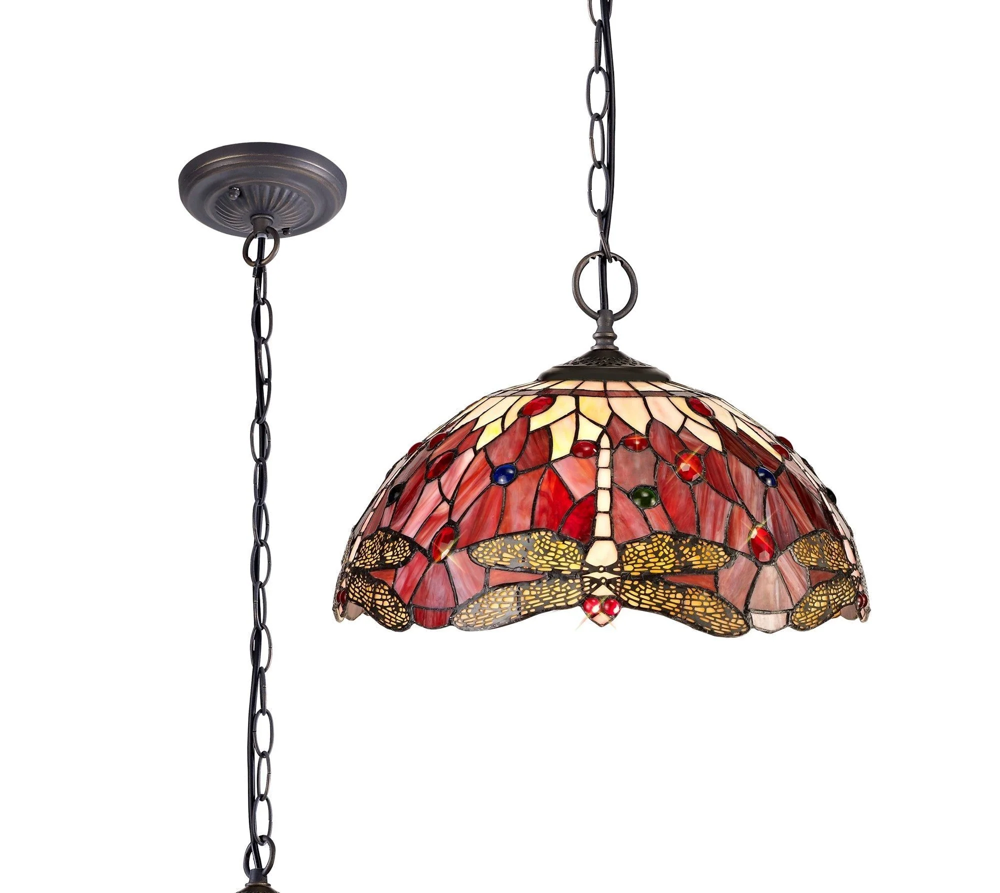 Nuflur 2/3 Light Downlighter Pendant E27 With 30cm Tiffany Shade, Antique Brass
