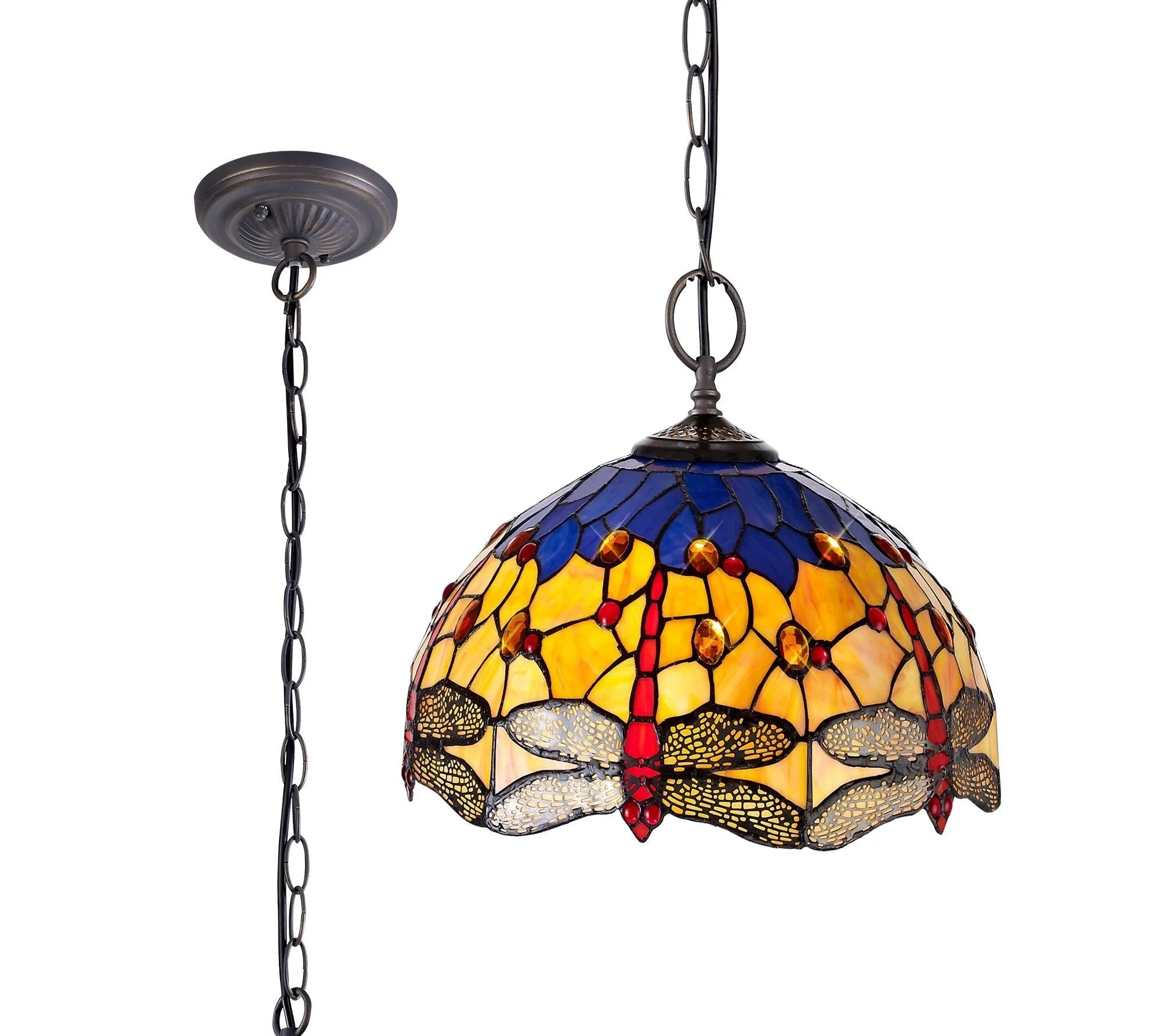Nuflur 2/3 Light Downlighter Pendant E27 With 30cm Tiffany Shade, Antique Brass - Image 2
