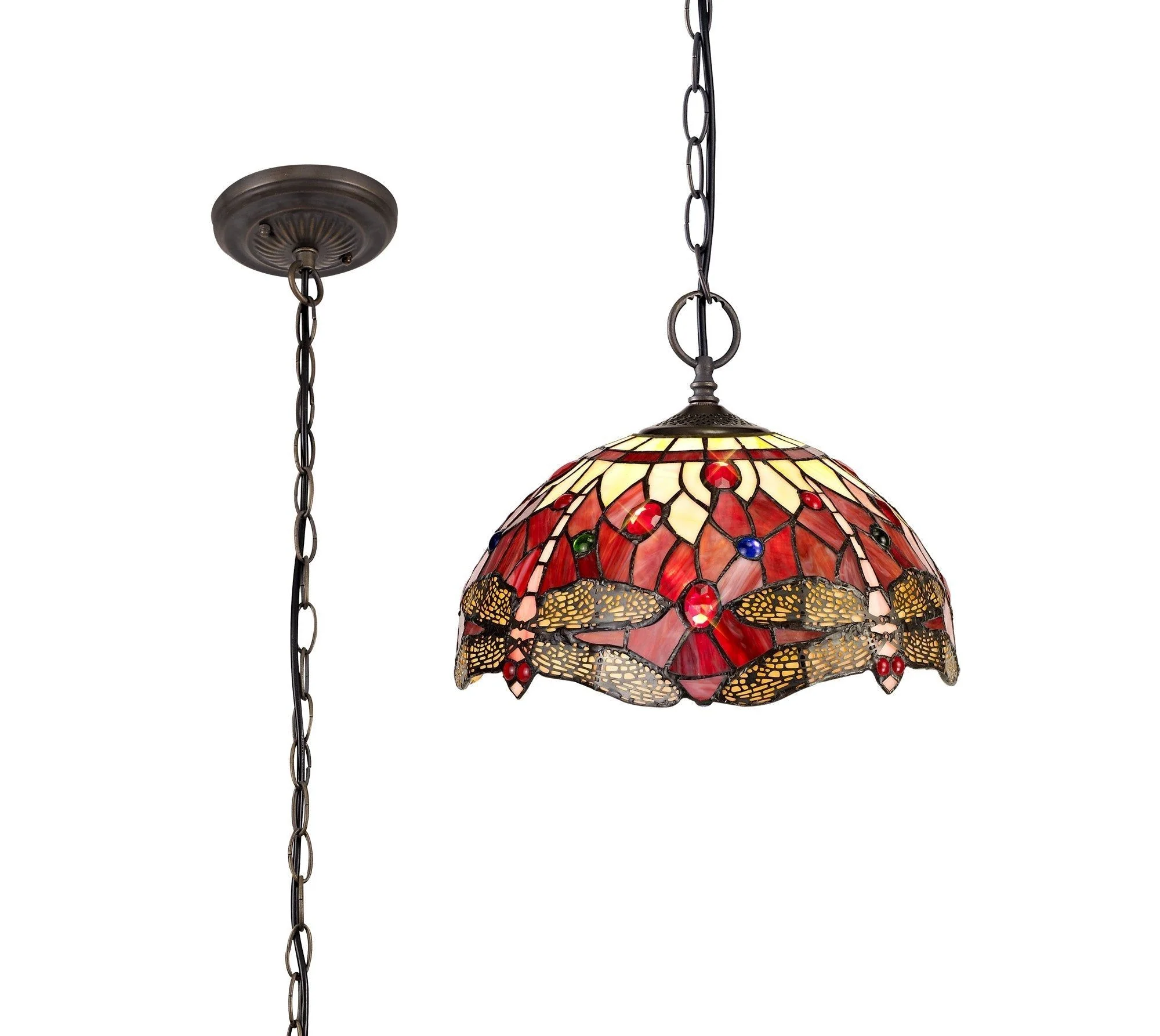 Nuflur 2/3 Light Downlighter Pendant E27 With 30cm Tiffany Shade, Antique Brass - Image 3