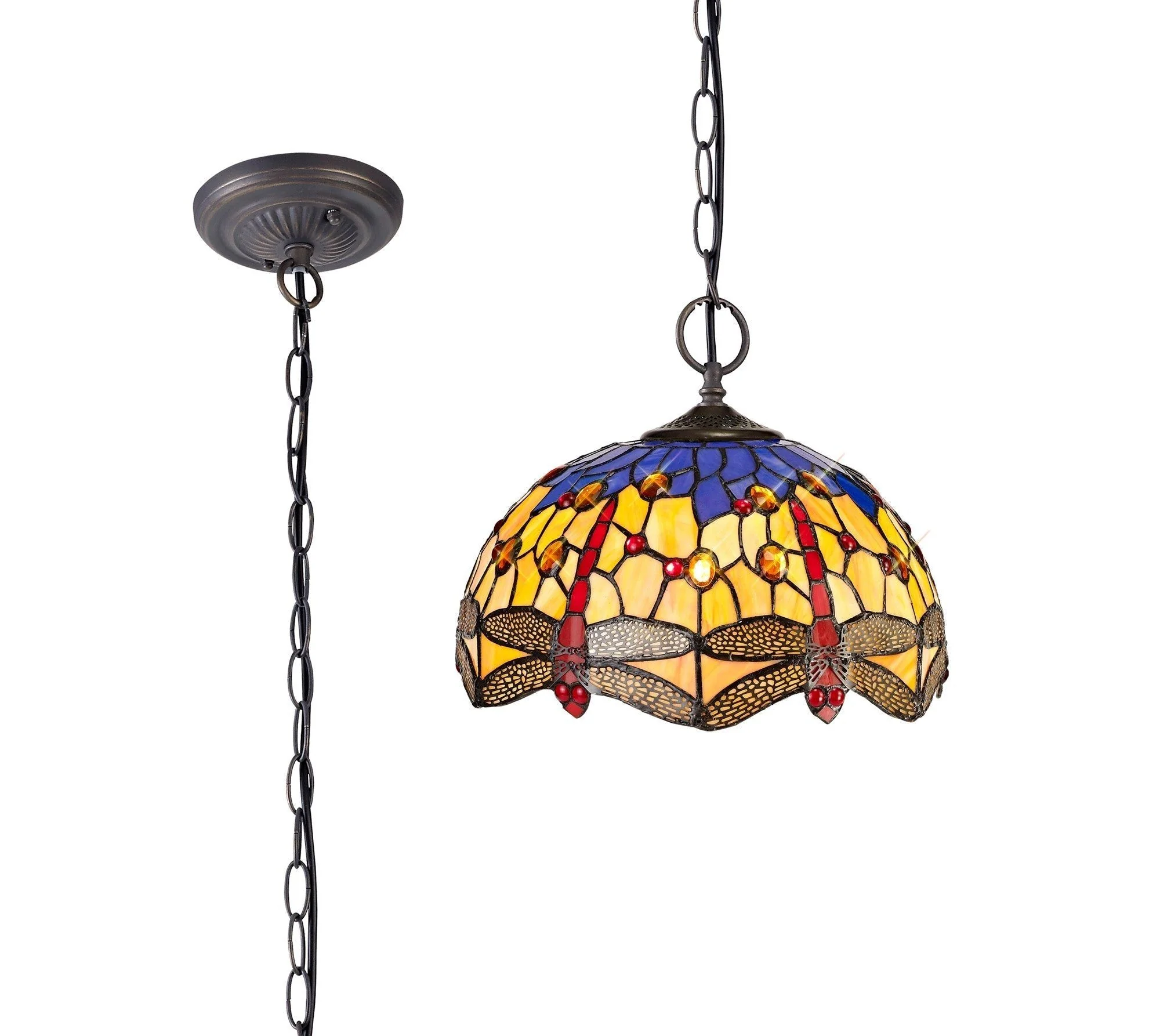 Nuflur 2/3 Light Downlighter Pendant E27 With 30cm Tiffany Shade, Antique Brass - Image 4
