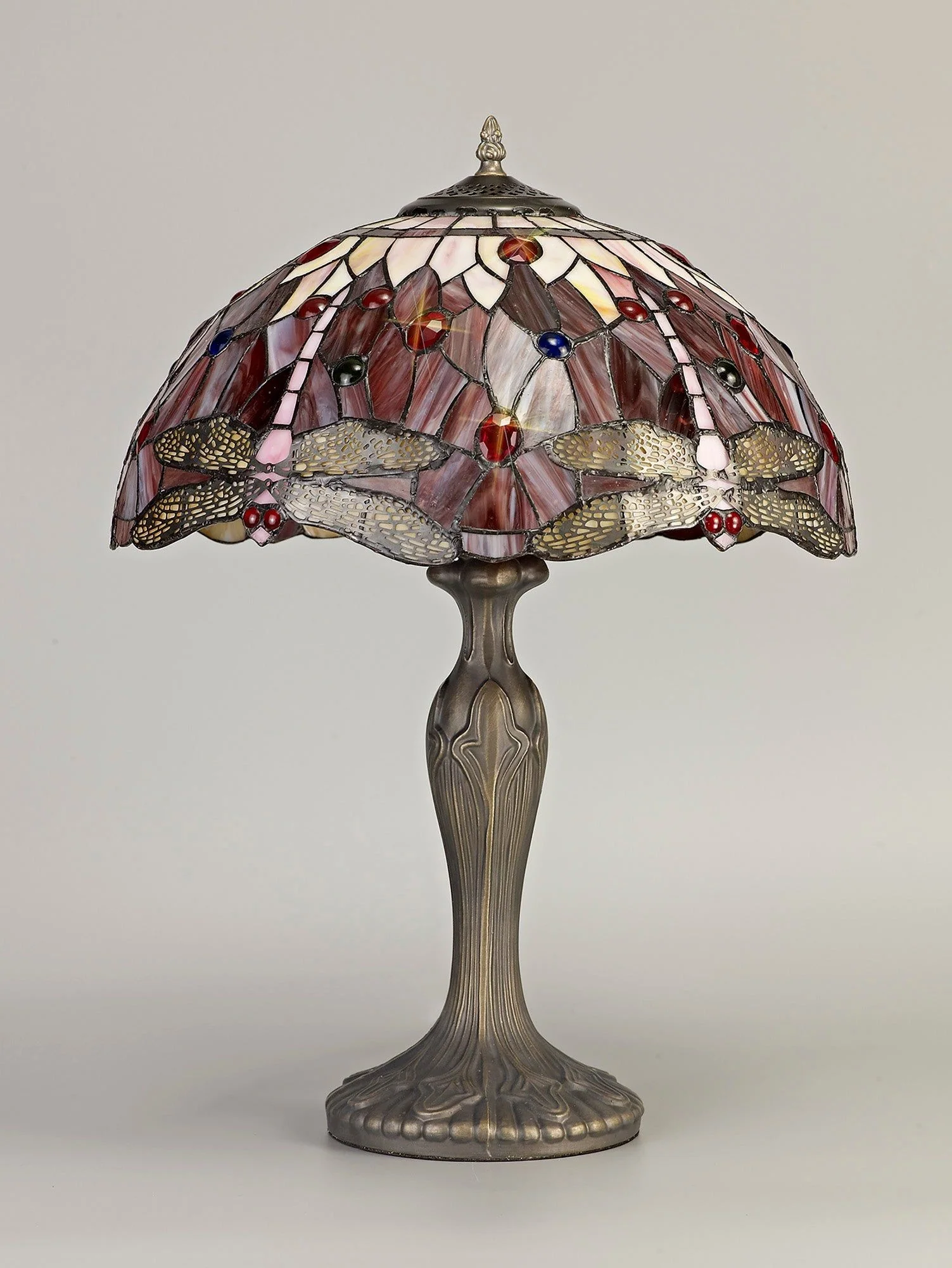 Nuflur 2 Light Curved Table Lamp E27 With 40cm Tiffany Shade, Antique Brass - Image 2