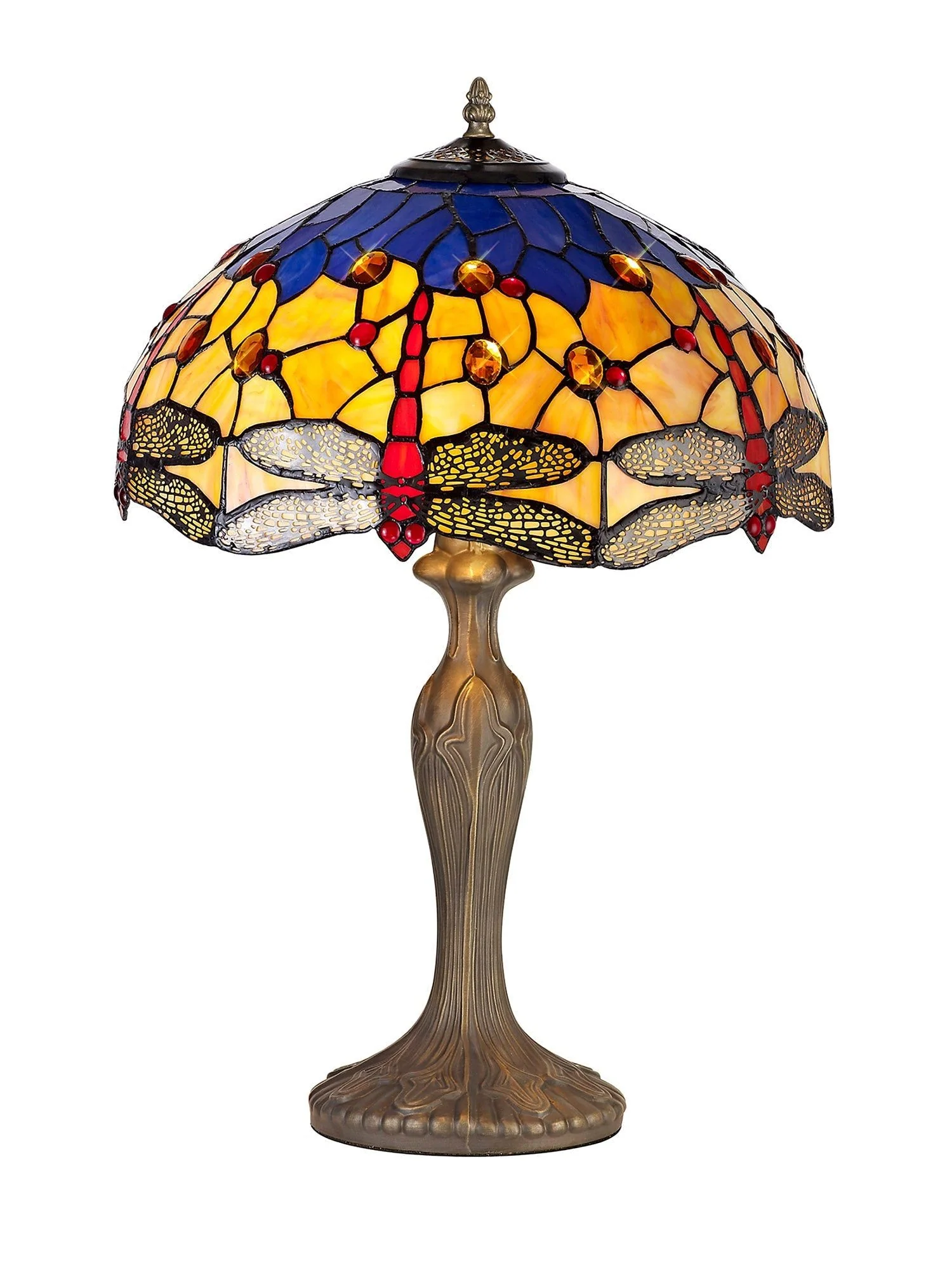 Nuflur 2 Light Curved Table Lamp E27 With 40cm Tiffany Shade, Antique Brass - Image 4