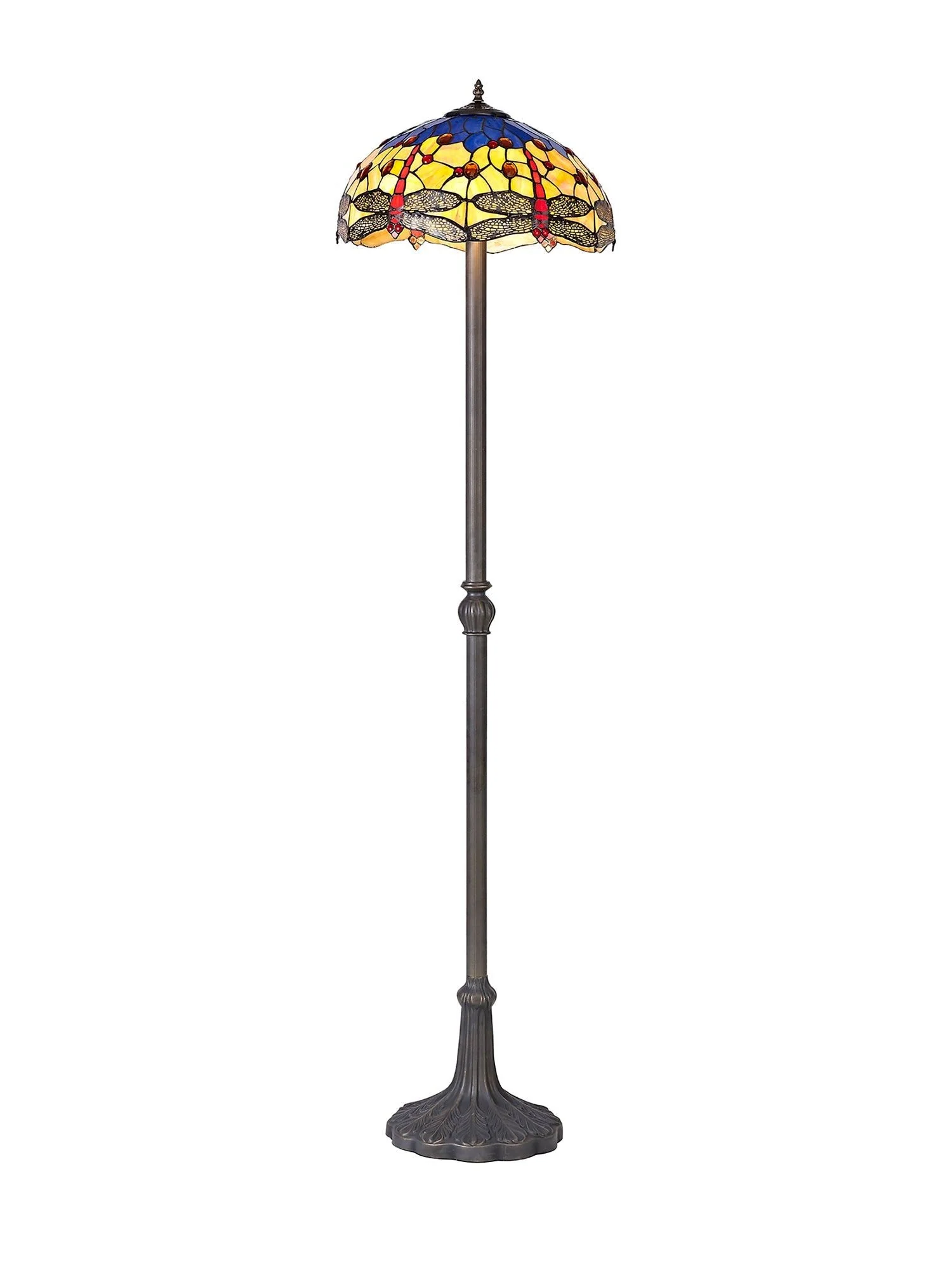 Nuflur 2 Light Leaf Design Floor Lamp E27 With 40cm Tiffany Shade, Antique Brass