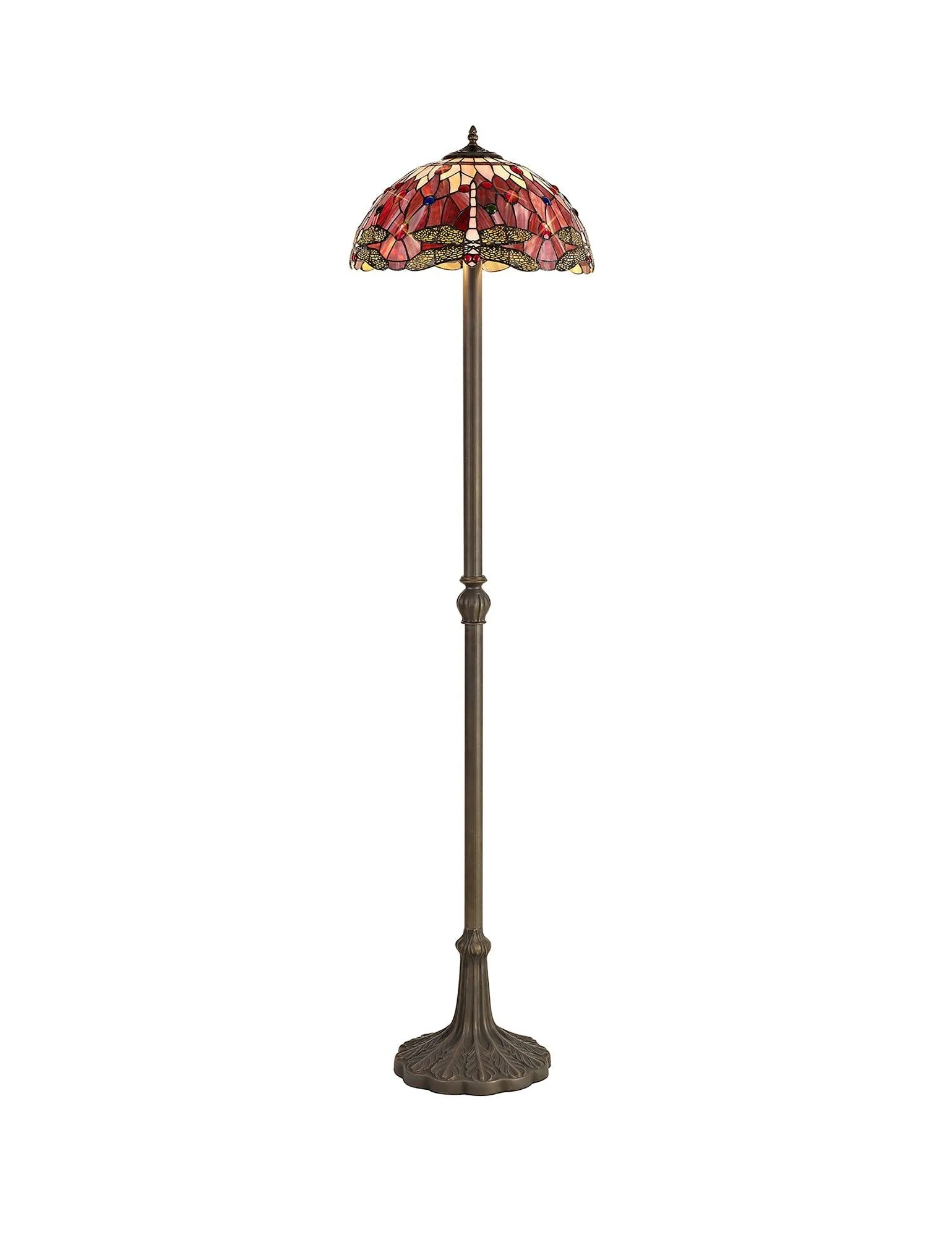 Nuflur 2 Light Leaf Design Floor Lamp E27 With 40cm Tiffany Shade, Antique Brass - Image 2