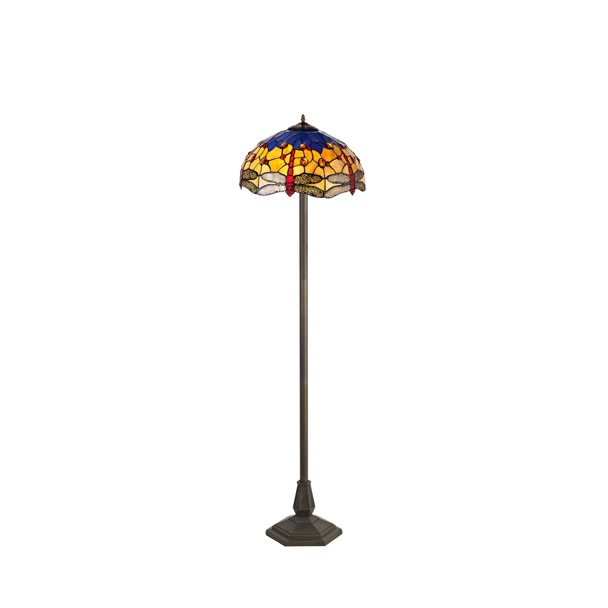 Nuflur 2 Light Leaf Design Floor Lamp E27 With 40cm Tiffany Shade, Antique Brass - Image 3