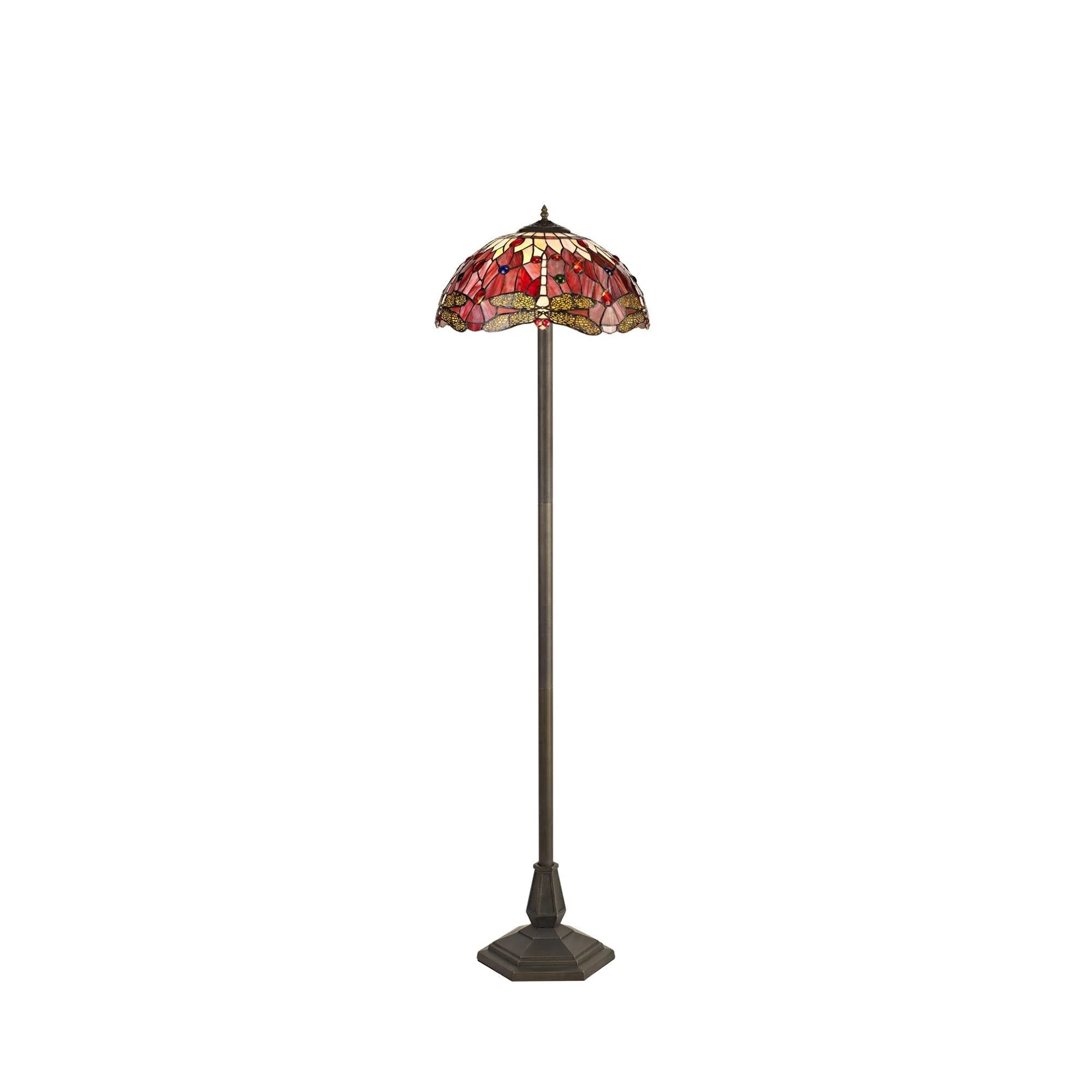 Nuflur 2 Light Leaf Design Floor Lamp E27 With 40cm Tiffany Shade, Antique Brass - Image 4