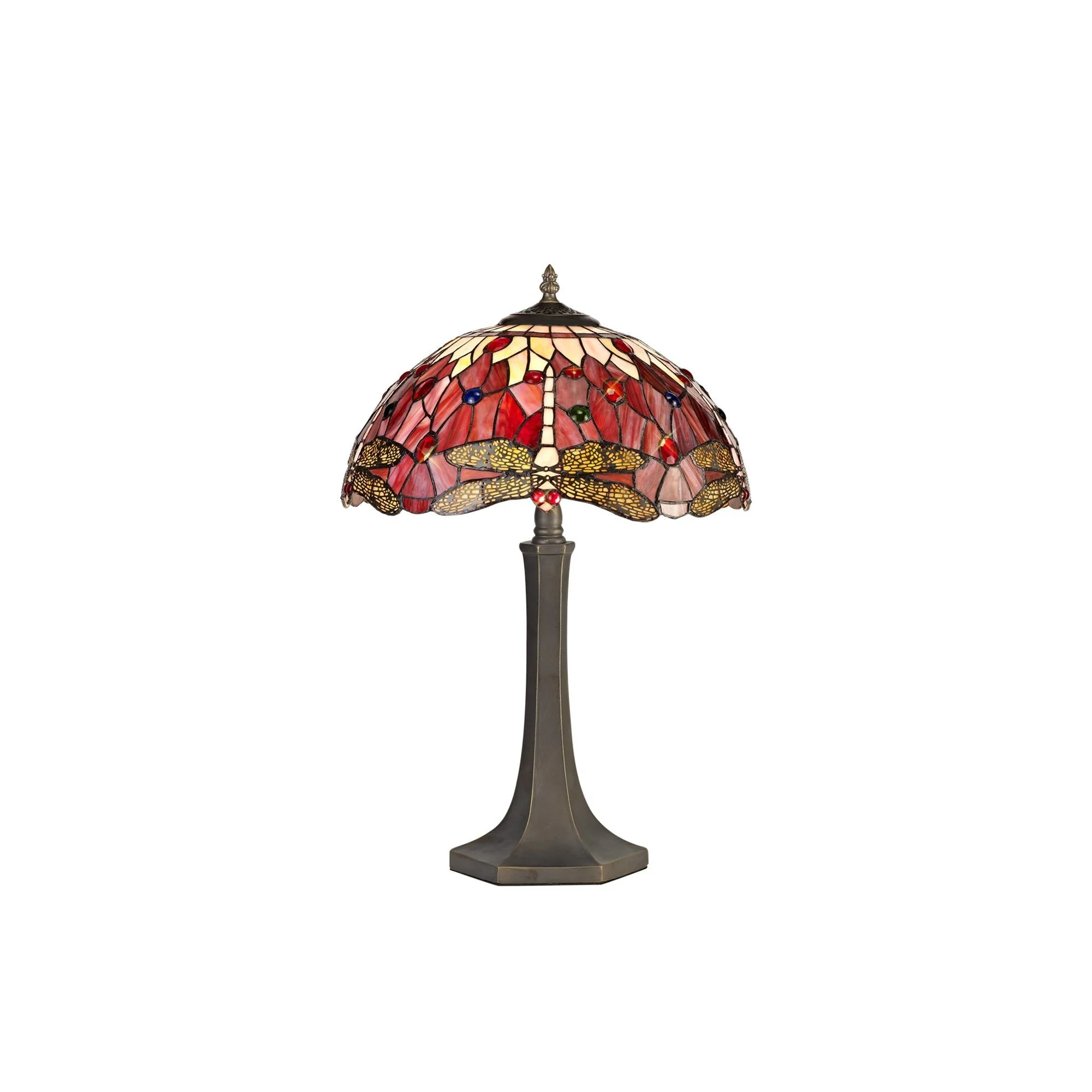 Nuflur 2 Light Octagonal Table Lamp E27 With 40cm Tiffany Shade, Blue/Orange/Crystal/Aged Antique Brass - Image 2