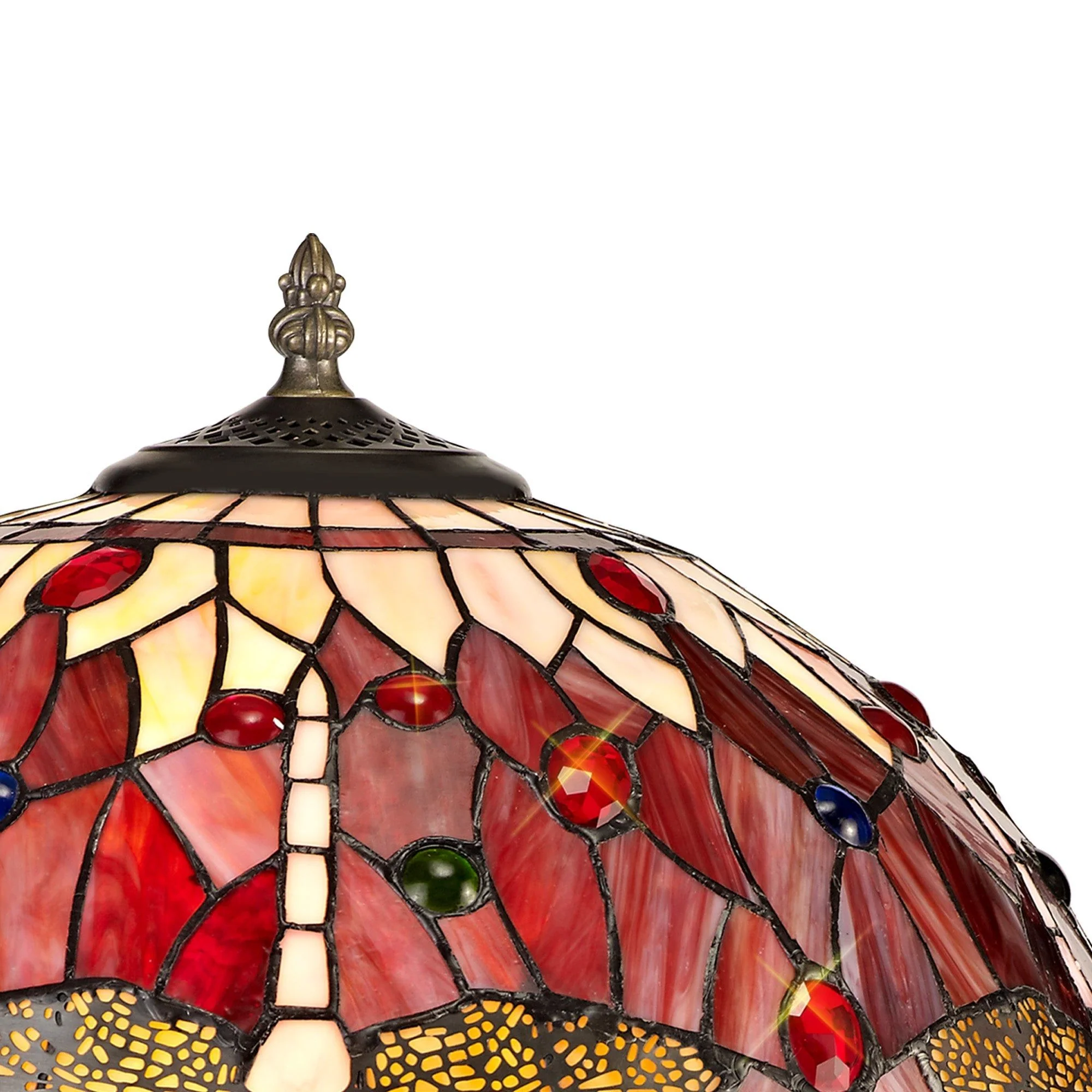 Nuflur 2 Light Octagonal Table Lamp E27 With 40cm Tiffany Shade, Blue/Orange/Crystal/Aged Antique Brass - Image 3