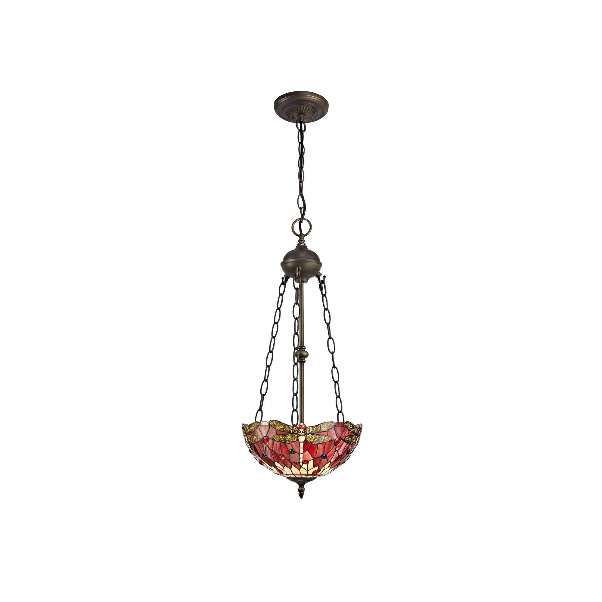 Nuflur 2 Light Uplighter Pendant E27 With 30cm Tiffany Shade,  Antique Brass - Image 2