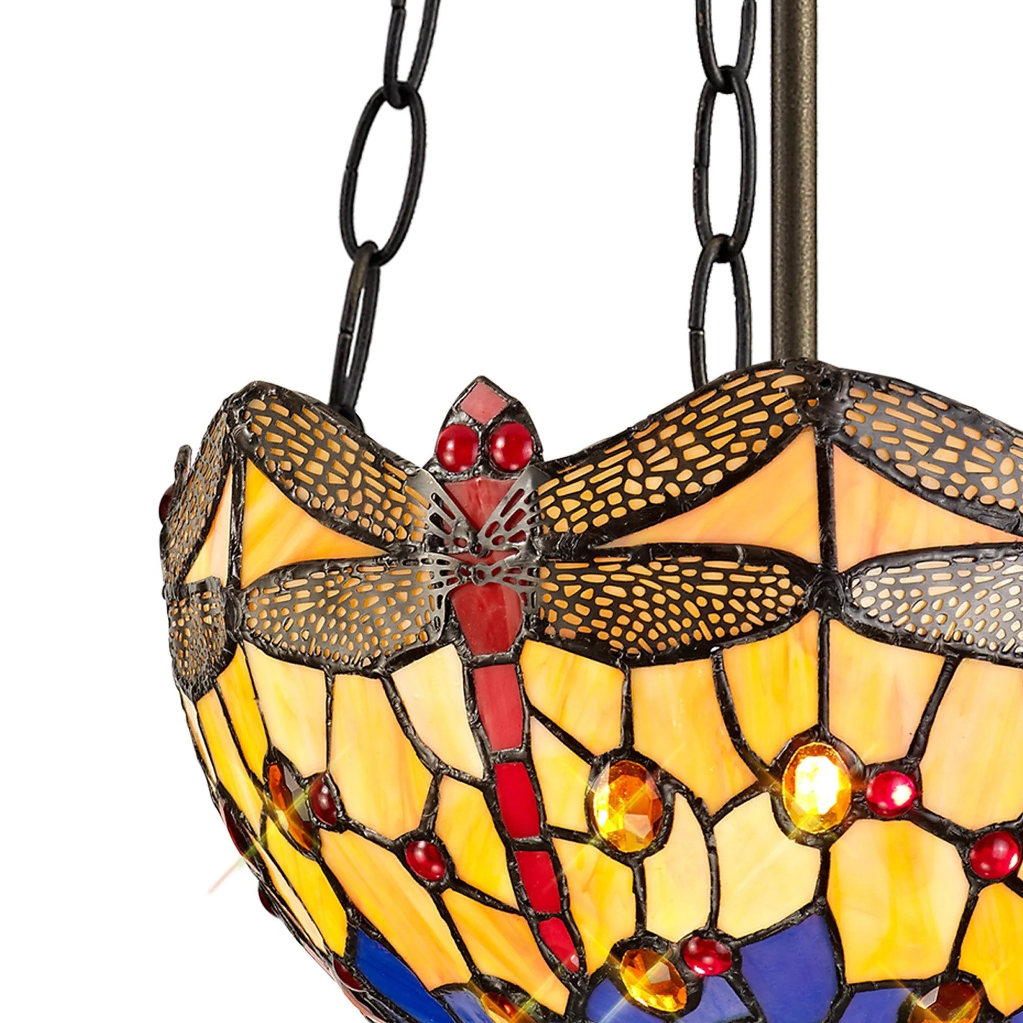 Nuflur 2 Light Uplighter Pendant E27 With 30cm Tiffany Shade,  Antique Brass - Image 3