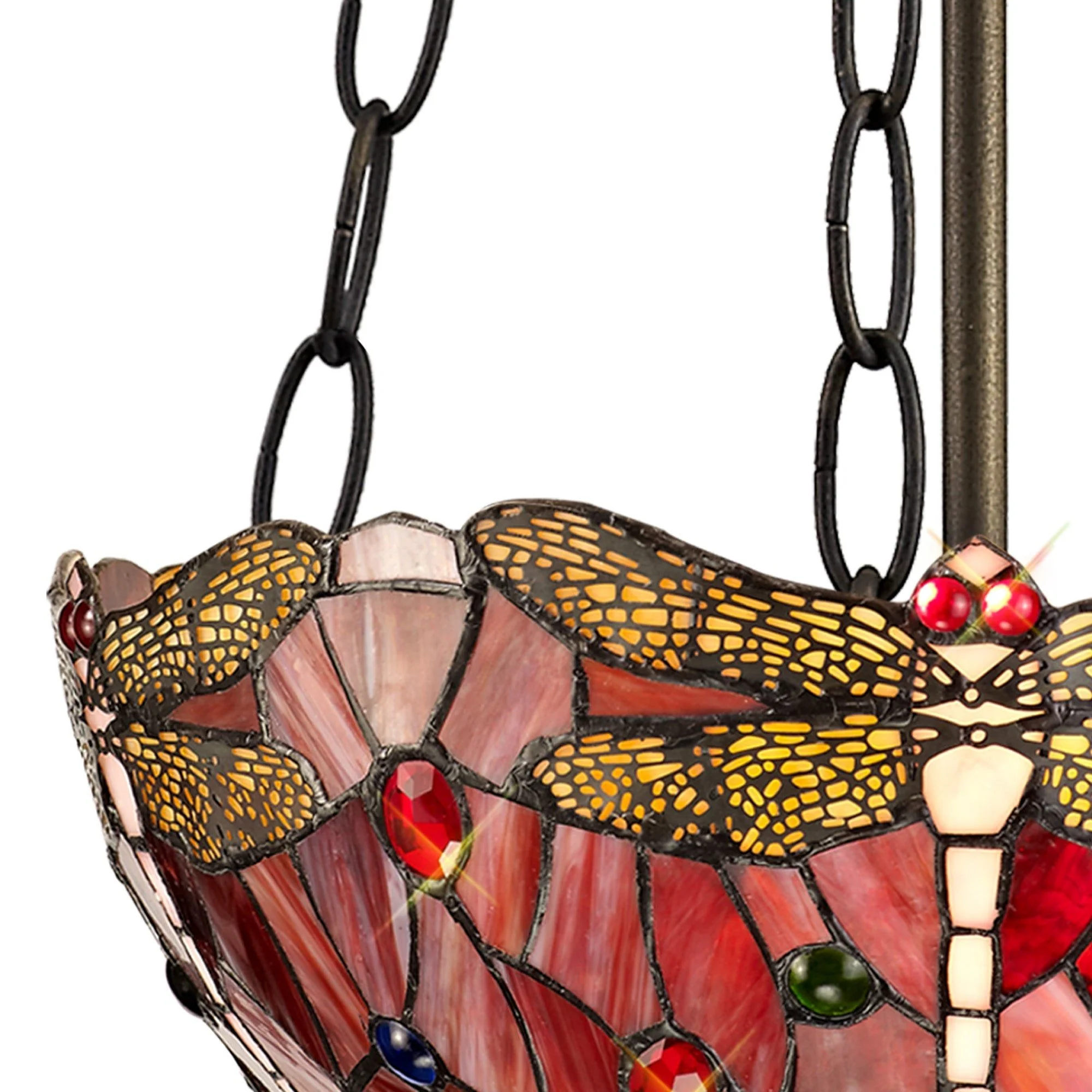 Nuflur 2 Light Uplighter Pendant E27 With 30cm Tiffany Shade,  Antique Brass - Image 4