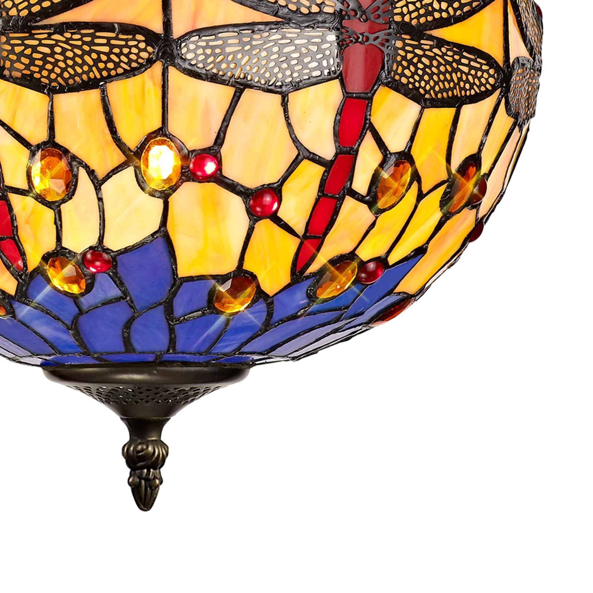 Nuflur 2 Light Uplighter Pendant E27 With 30cm Tiffany Shade,  Antique Brass - Image 6