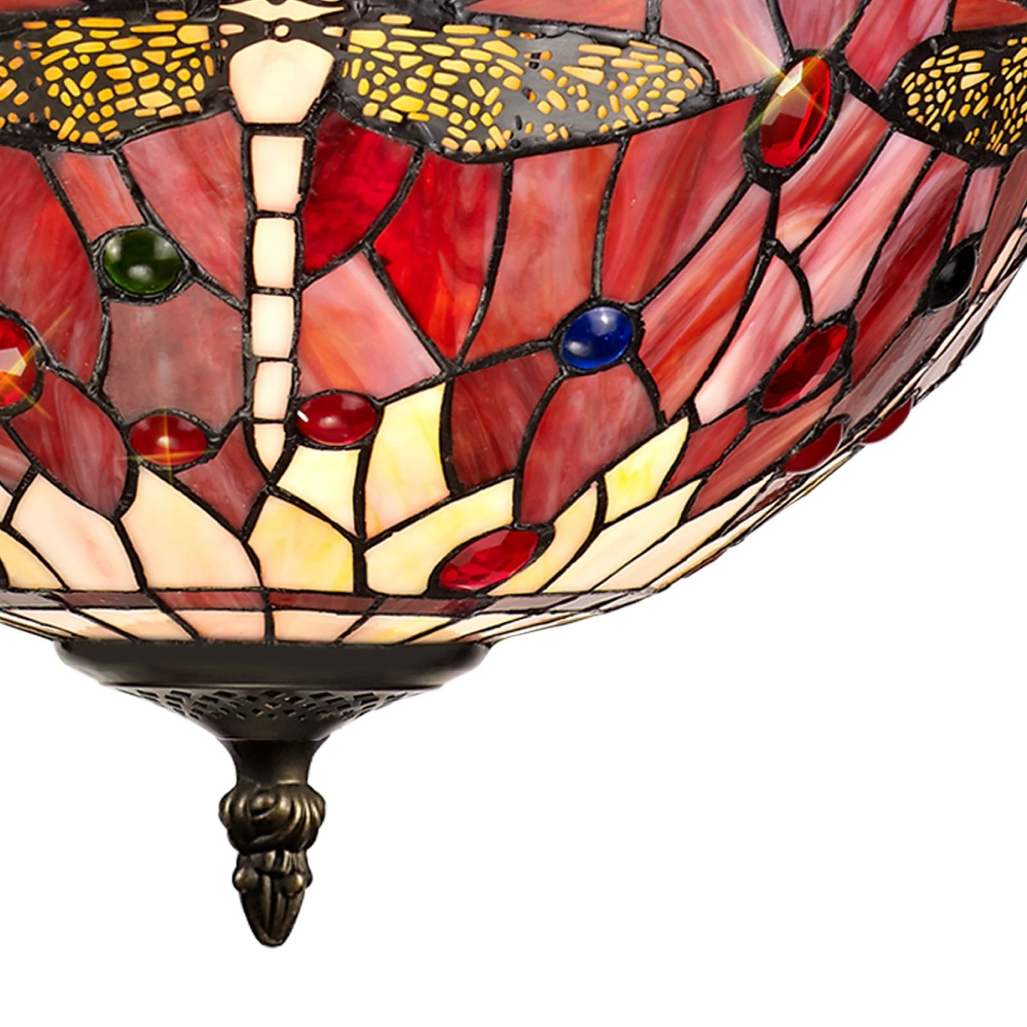 Nuflur 2 Light Uplighter Pendant E27 With 30cm Tiffany Shade,  Antique Brass - Image 7