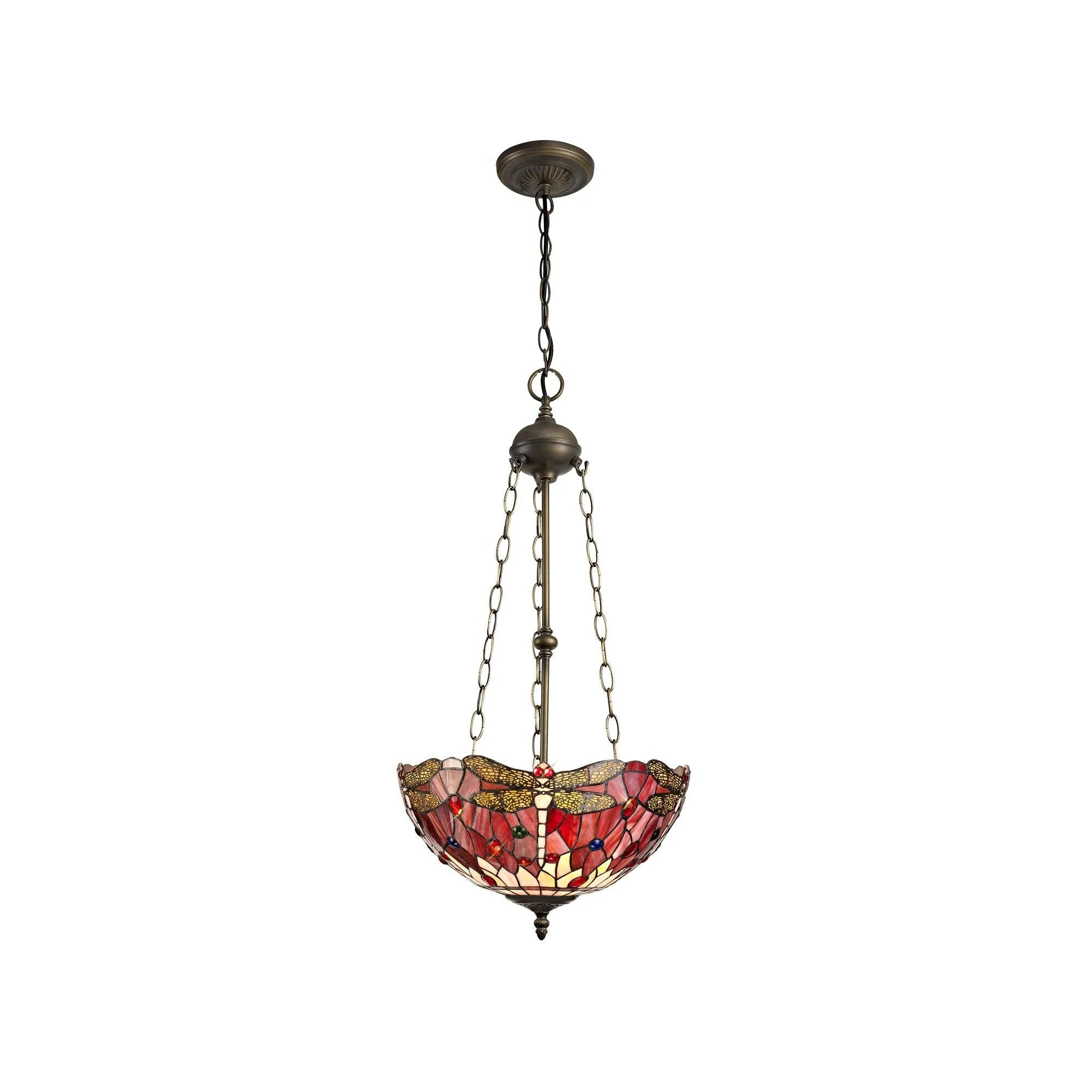 Nuflur 3 Light Uplighter Pendant E27 With 30cm Tiffany Shade, Antique Brass