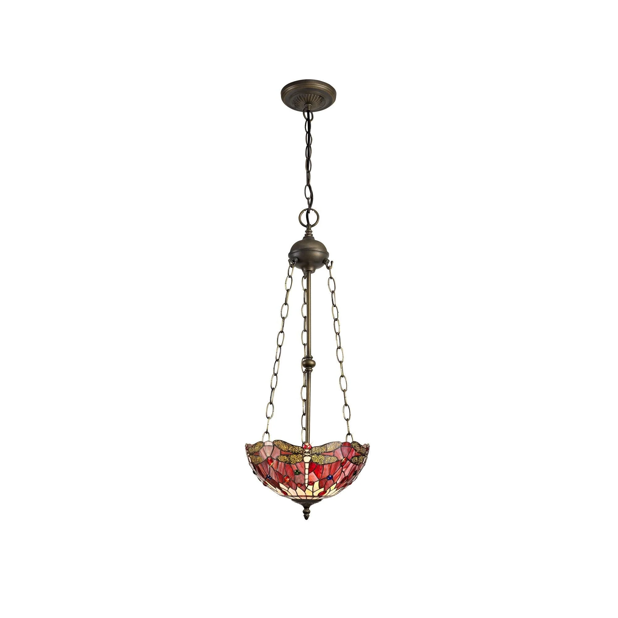 Nuflur 3 Light Uplighter Pendant E27 With 30cm Tiffany Shade, Antique Brass - Image 3