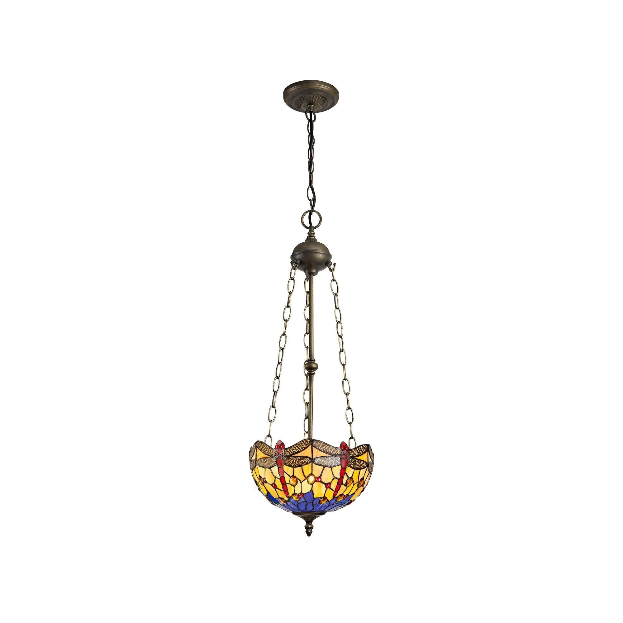Nuflur 3 Light Uplighter Pendant E27 With 30cm Tiffany Shade, Antique Brass - Image 4
