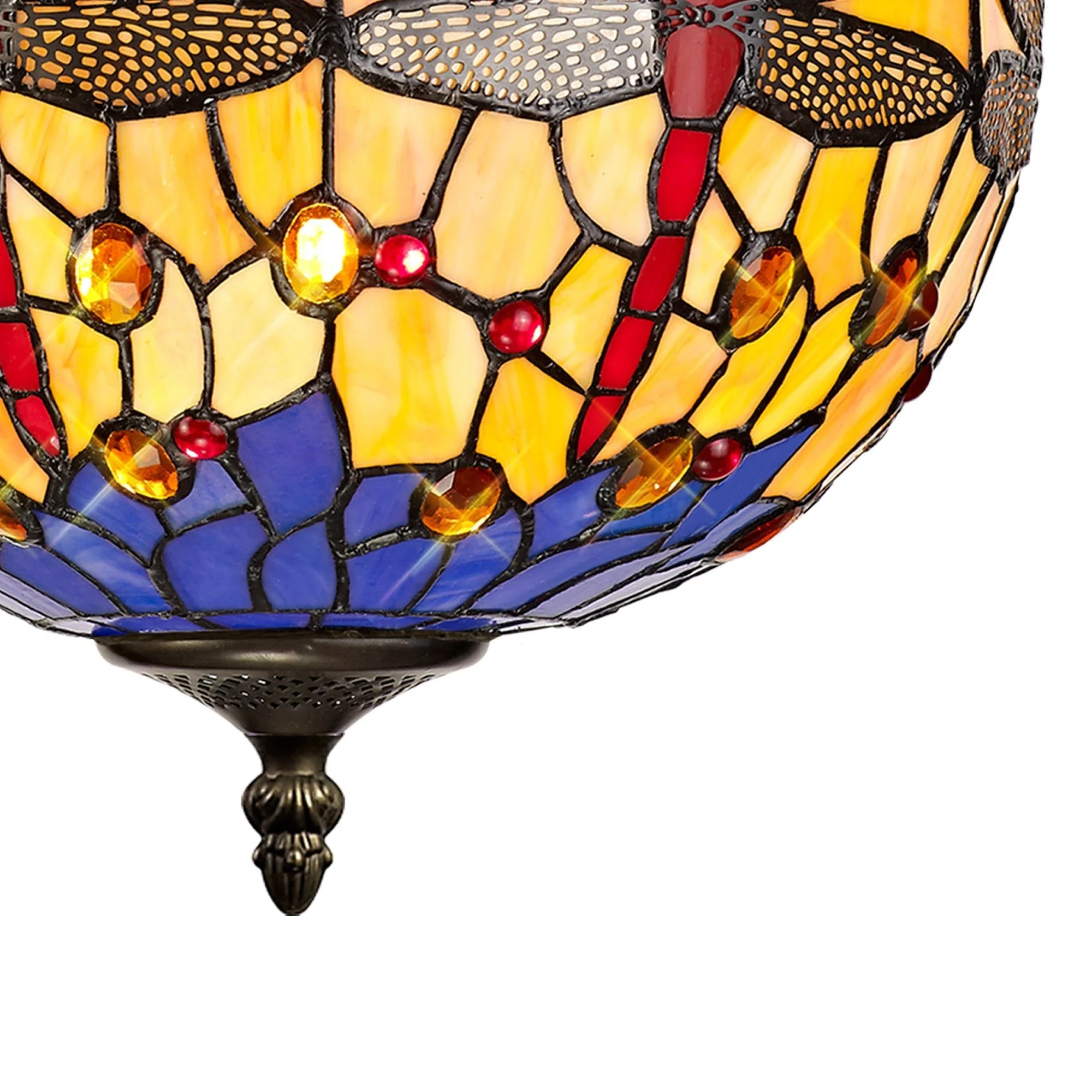 Nuflur 3 Light Uplighter Pendant E27 With 30cm Tiffany Shade, Antique Brass - Image 5