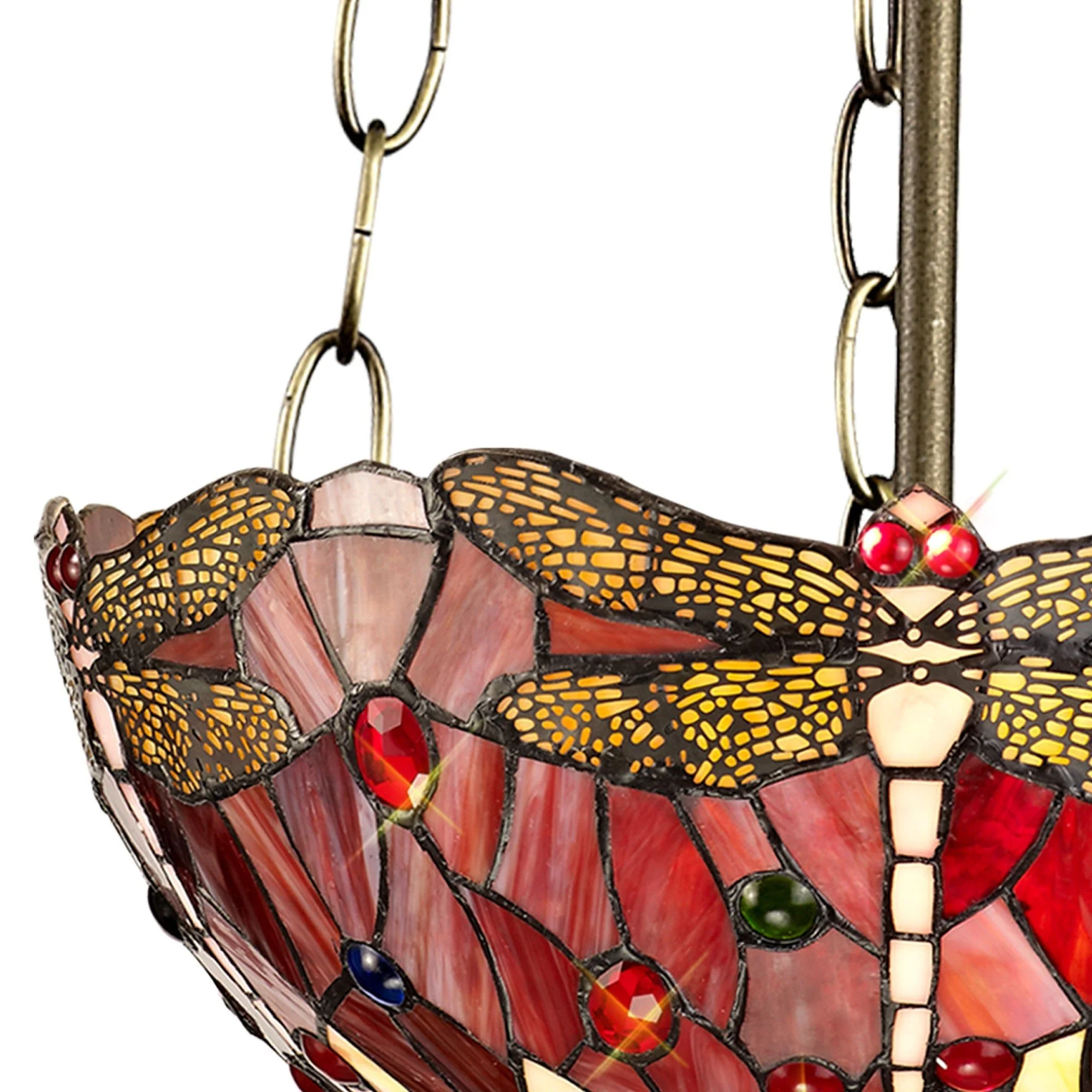 Nuflur 3 Light Uplighter Pendant E27 With 30cm Tiffany Shade, Antique Brass - Image 6
