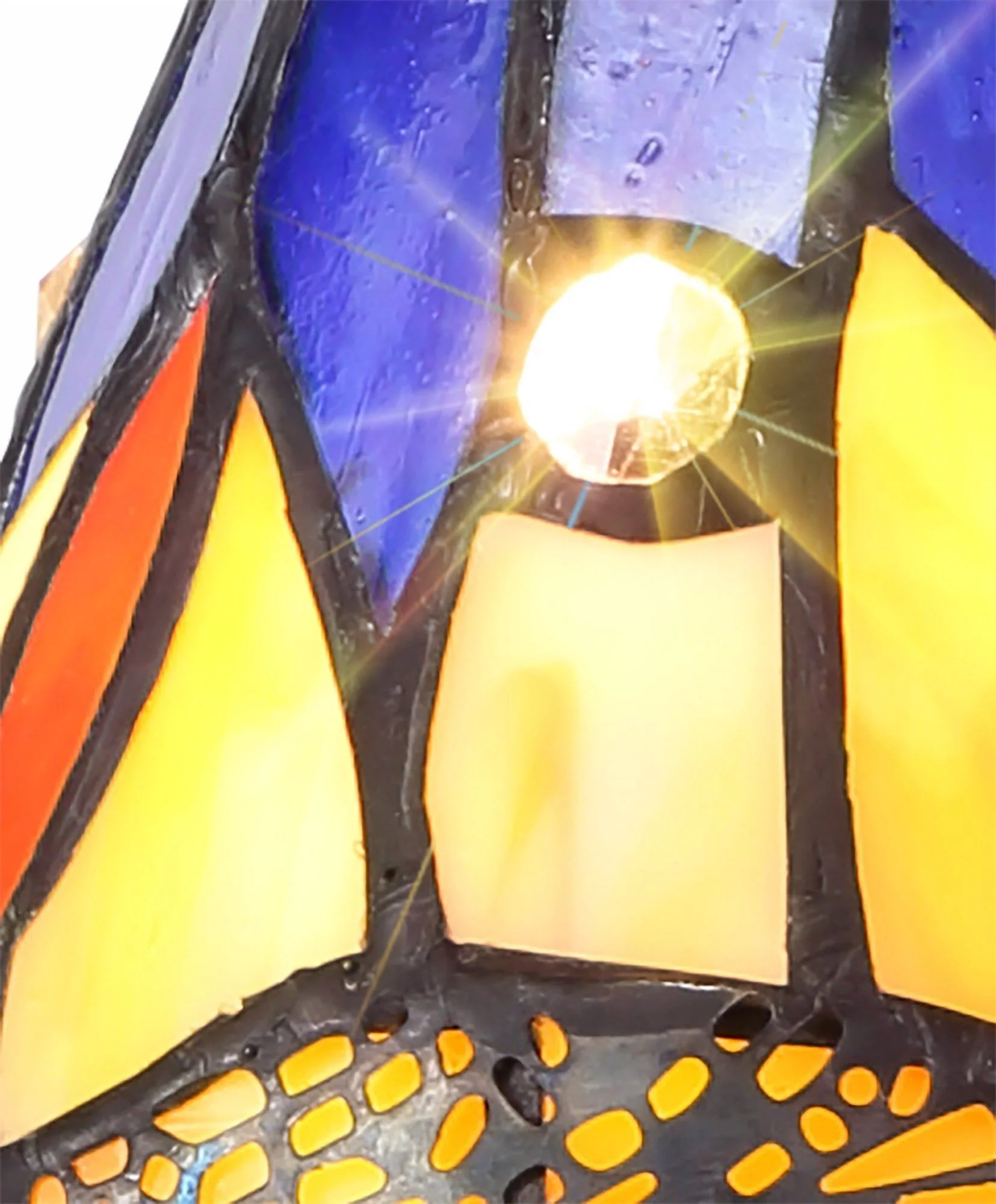 Nuflur Tiffany Table Lamp, 1 x E14, Black/Gold, Blue/Orange/Crystal Shade - Image 5