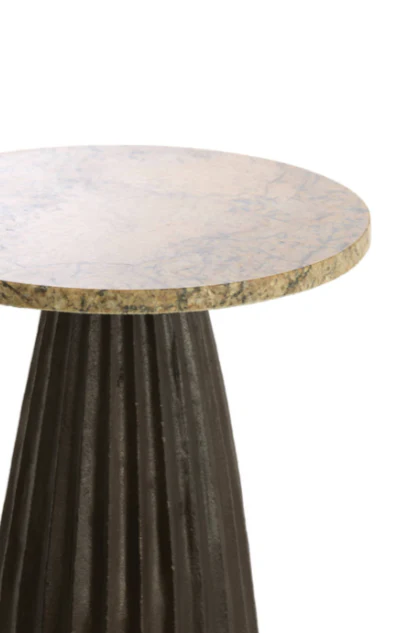 OBIDOS Side Table in Orange-Grey Marble and Dark Brown - Image 3