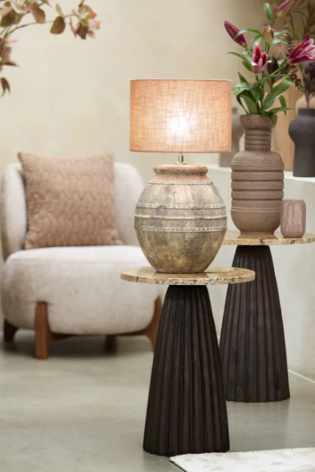 OBIDOS Side Table in Orange-Grey Marble and Dark Brown - Image 6