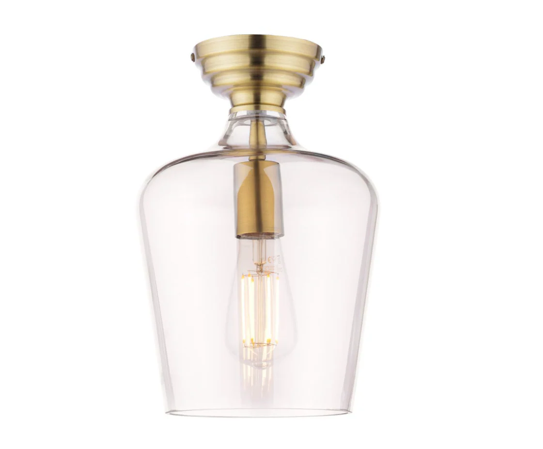Ockley Semi Flush Ceiling Light - Antique Brass/ Matt Black & Glass Finishes