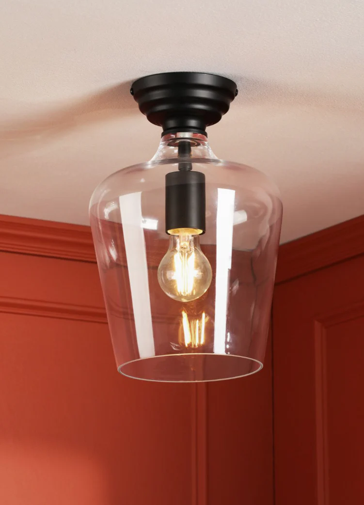 Ockley Semi Flush Ceiling Light - Antique Brass/ Matt Black & Glass Finishes - Image 10