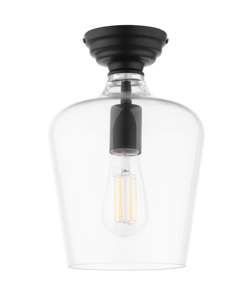 Ockley Semi Flush Ceiling Light - Antique Brass/ Matt Black & Glass Finishes - Image 2