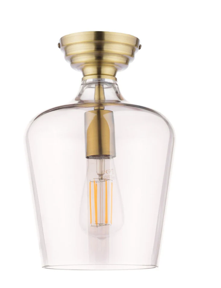 Ockley Semi Flush Ceiling Light - Antique Brass/ Matt Black & Glass Finishes - Image 3
