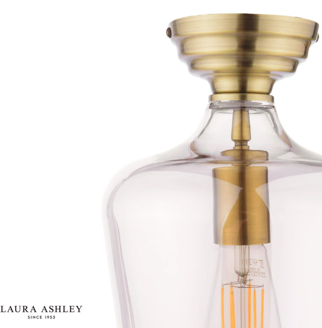 Ockley Semi Flush Ceiling Light - Antique Brass/ Matt Black & Glass Finishes - Image 4