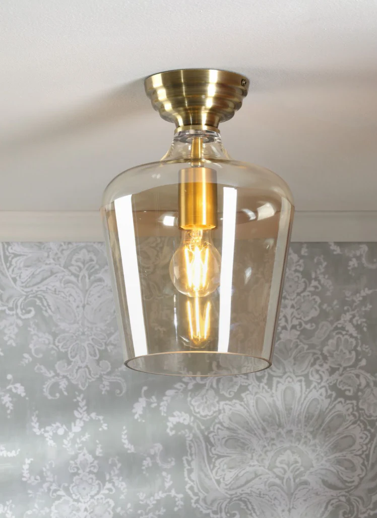 Ockley Semi Flush Ceiling Light - Antique Brass/ Matt Black & Glass Finishes - Image 5