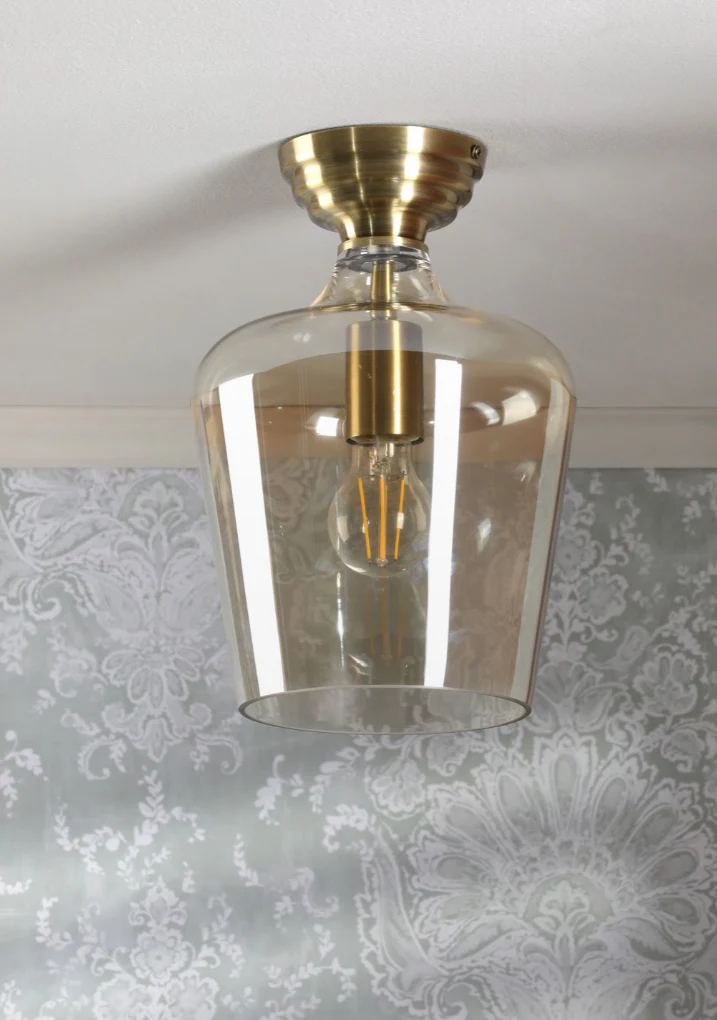 Ockley Semi Flush Ceiling Light - Antique Brass/ Matt Black & Glass Finishes - Image 6