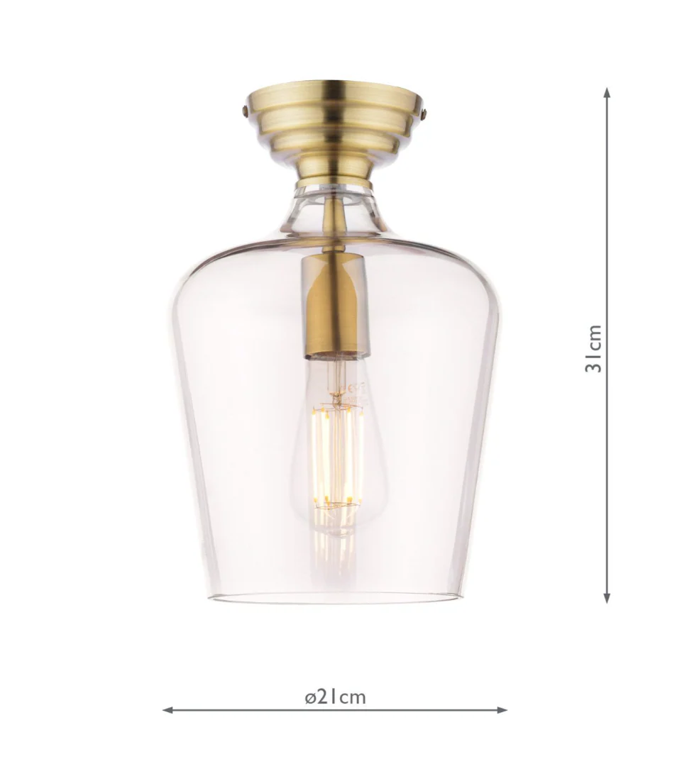 Ockley Semi Flush Ceiling Light - Antique Brass/ Matt Black & Glass Finishes - Image 7