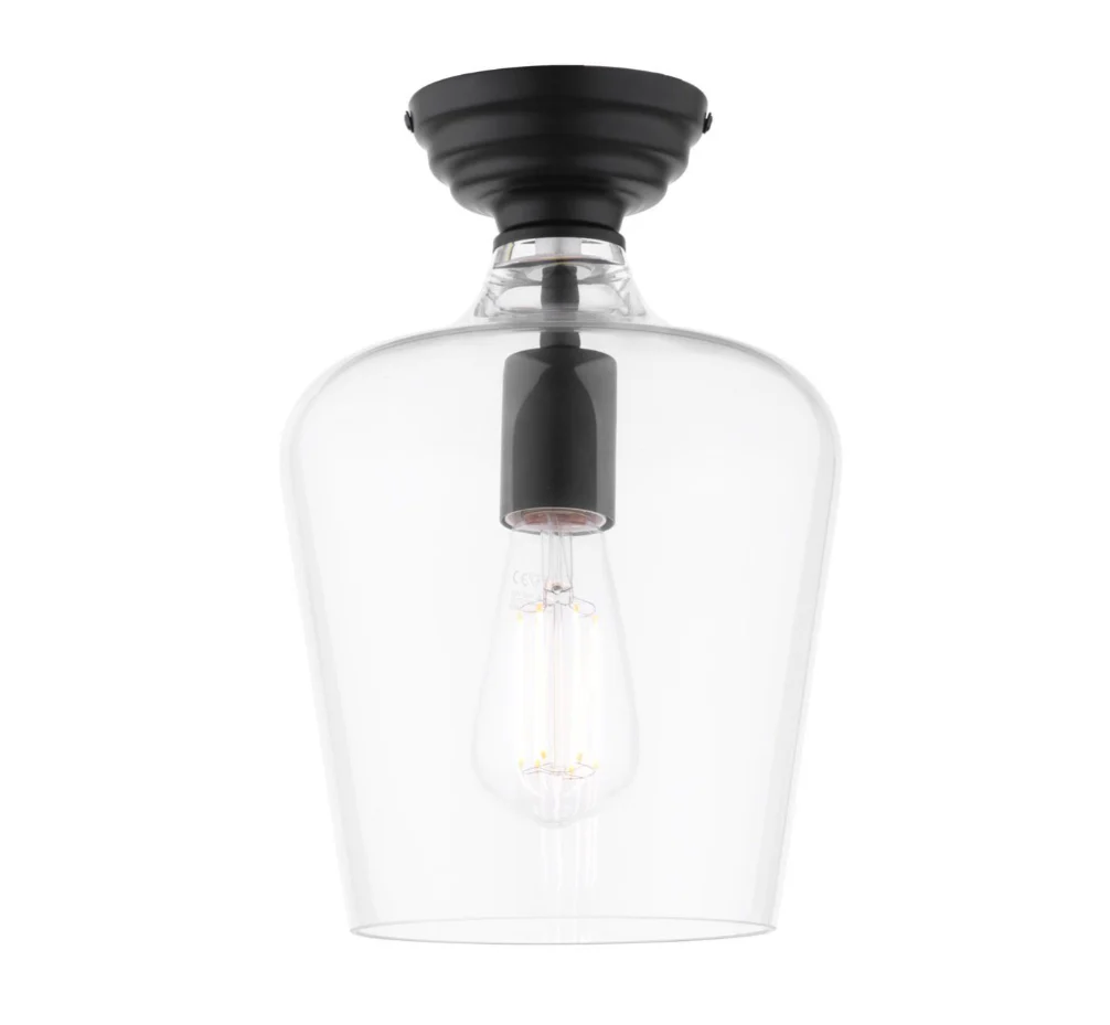Ockley Semi Flush Ceiling Light - Antique Brass/ Matt Black & Glass Finishes - Image 8