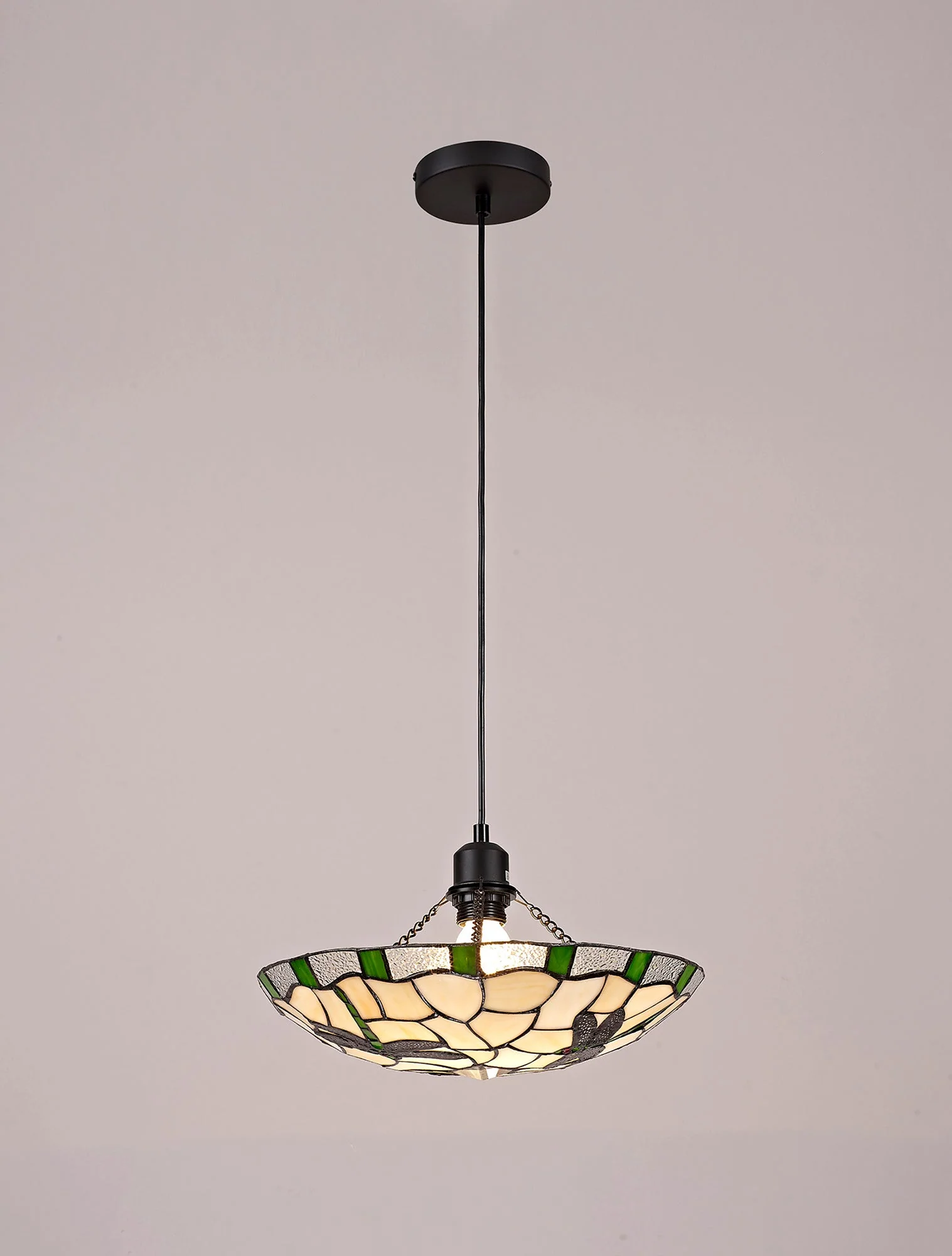 Odyssey 1 Light Pendant E27 With 35cm Tiffany Shade, Various Finishes & Clear Crystal & Black - Image 13