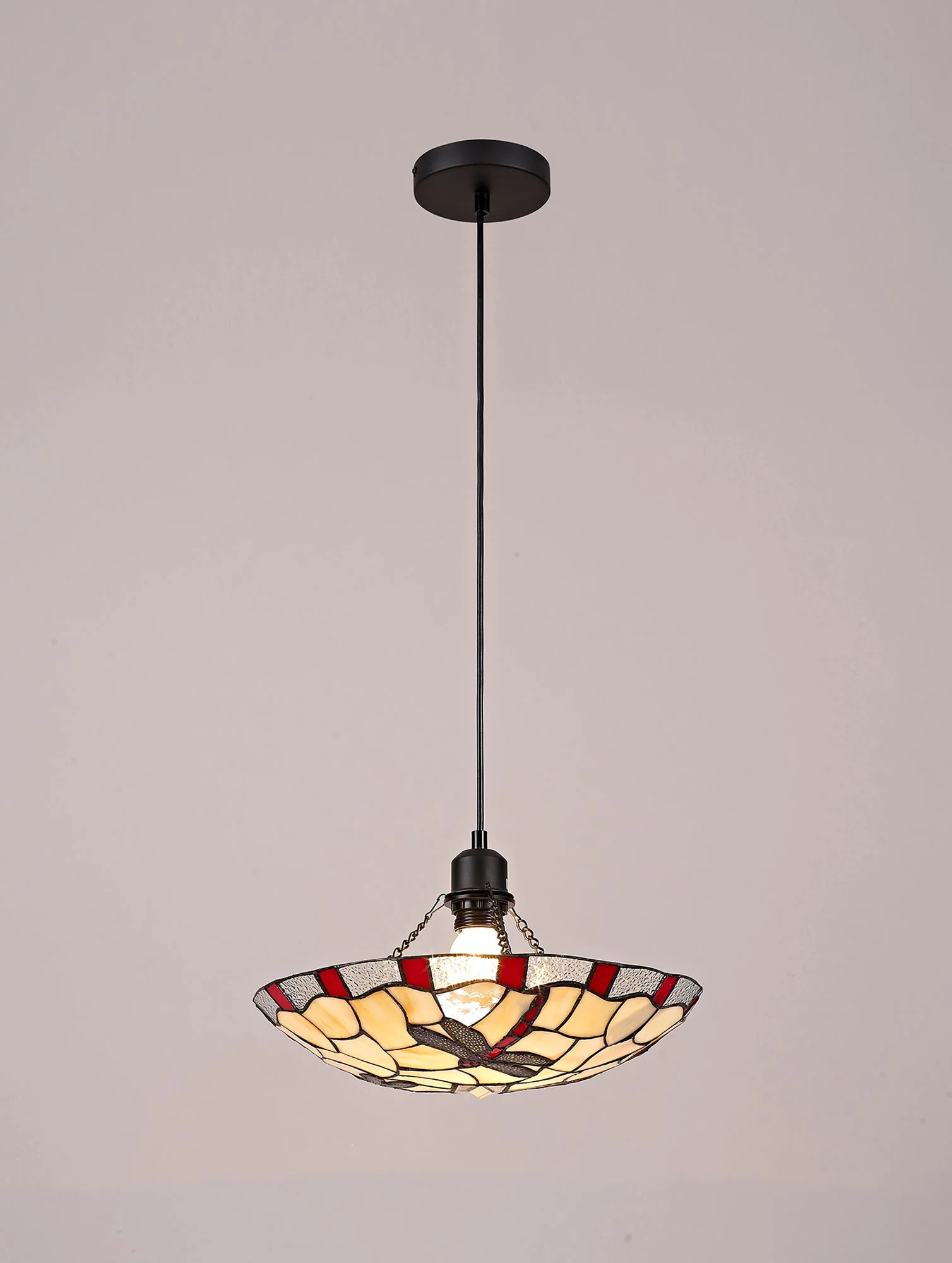 Odyssey 1 Light Pendant E27 With 35cm Tiffany Shade, Various Finishes & Clear Crystal & Black - Image 19
