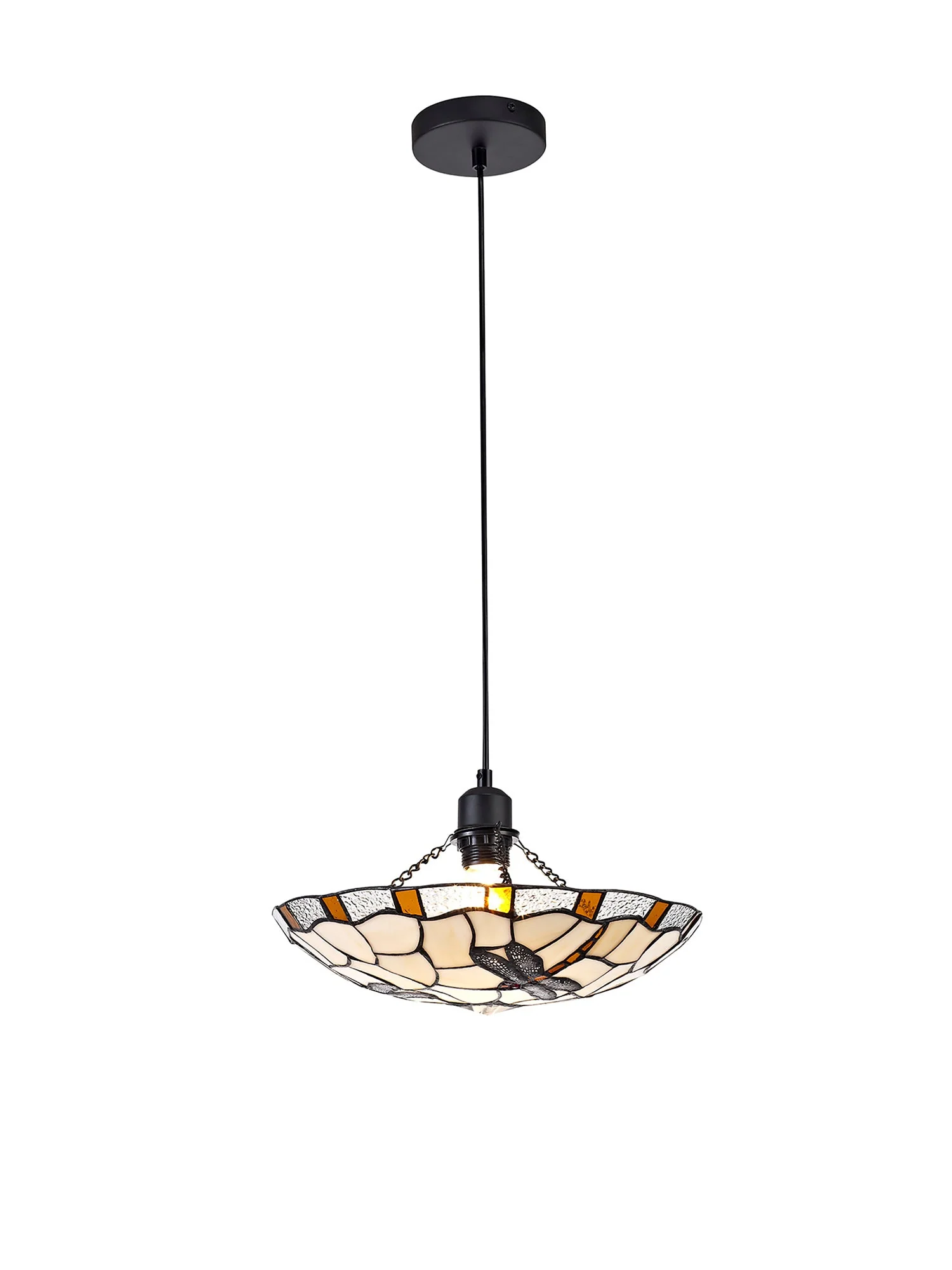Odyssey 1 Light Pendant E27 With 35cm Tiffany Shade, Various Finishes & Clear Crystal & Black - Image 2