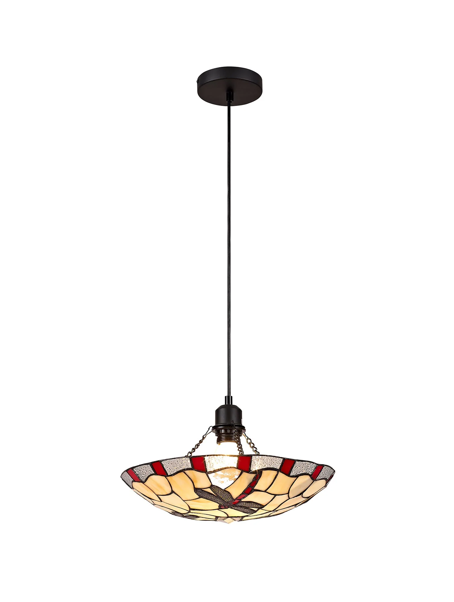 Odyssey 1 Light Pendant E27 With 35cm Tiffany Shade, Various Finishes & Clear Crystal & Black - Image 22