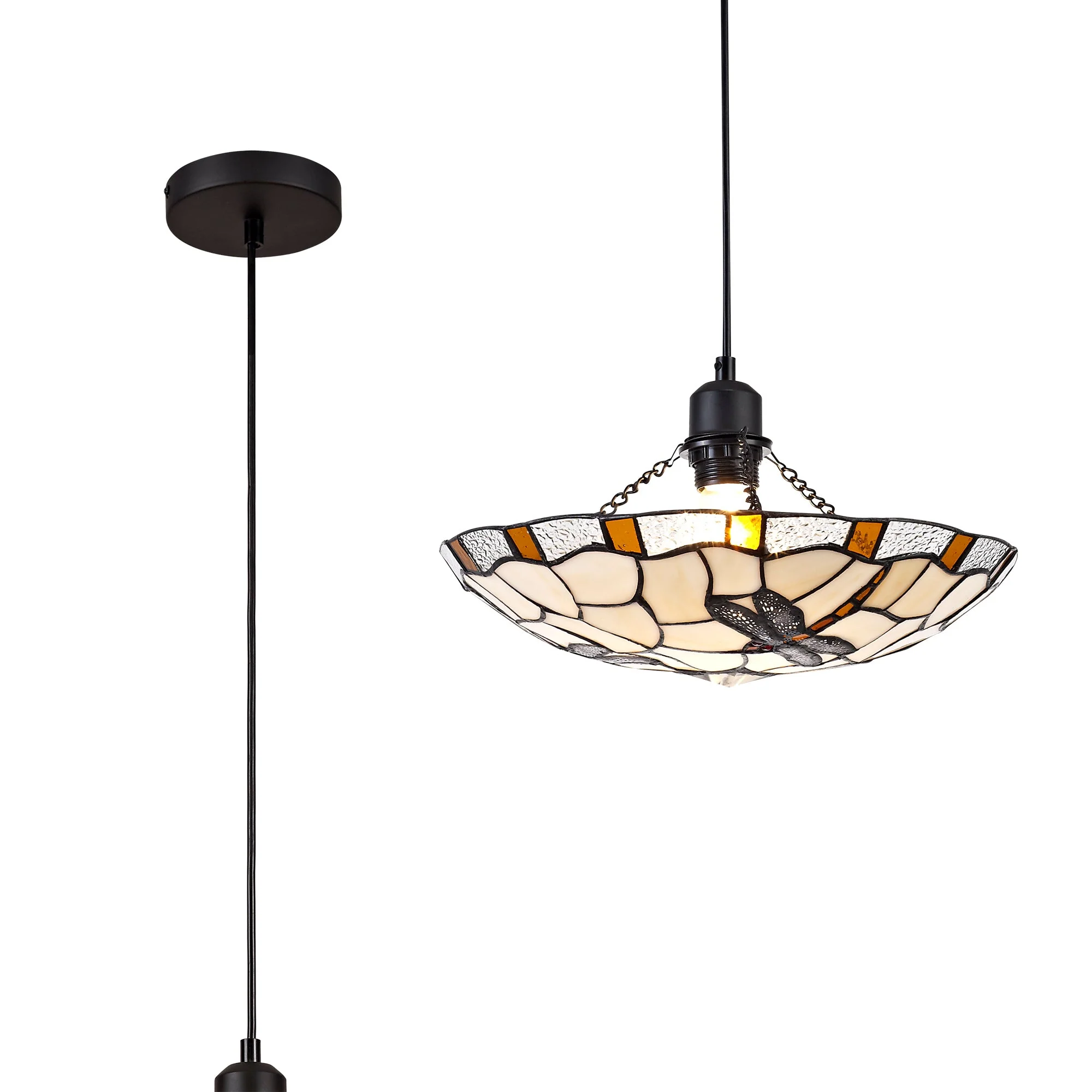 Odyssey 1 Light Pendant E27 With 35cm Tiffany Shade, Various Finishes & Clear Crystal & Black - Image 26