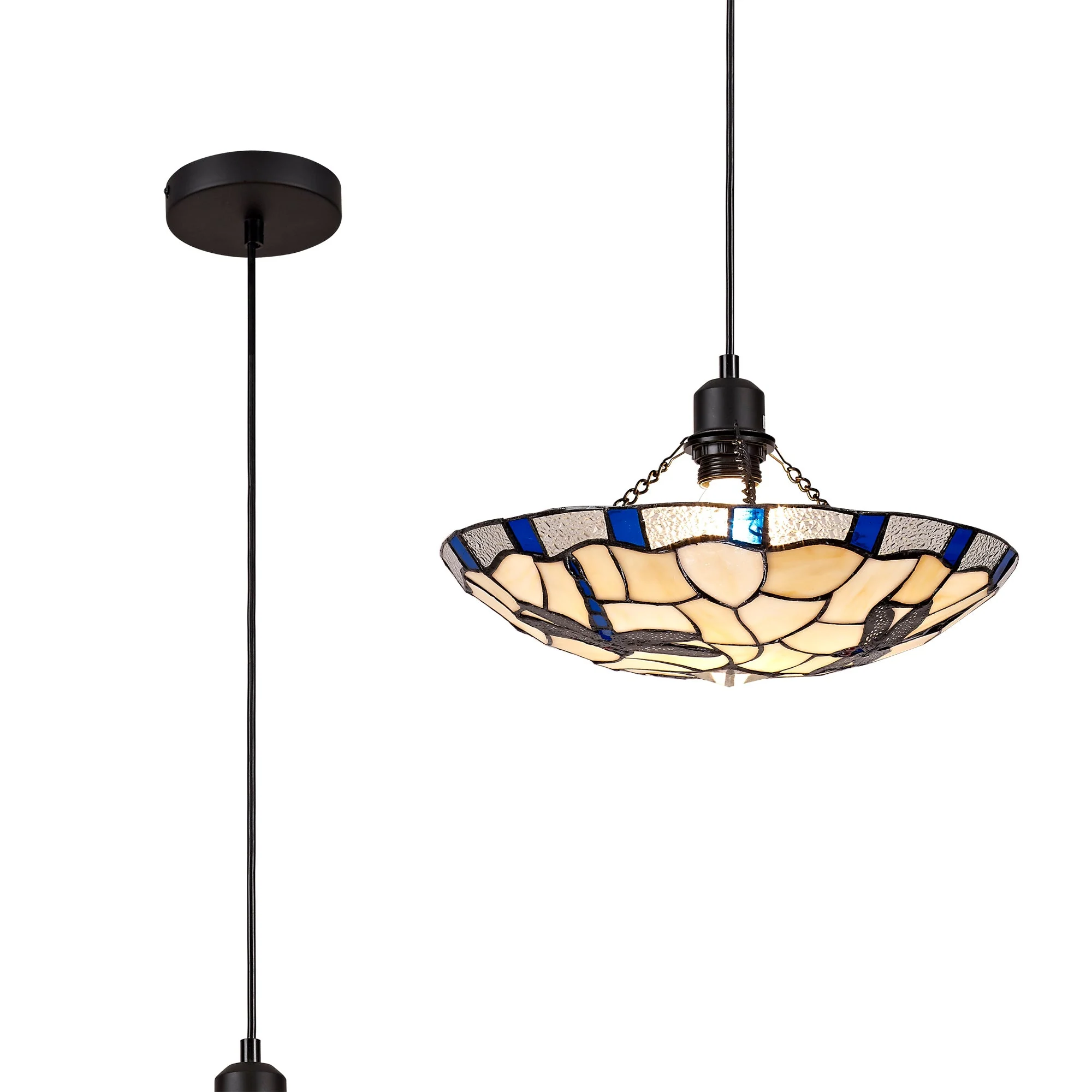 Odyssey 1 Light Pendant E27 With 35cm Tiffany Shade, Various Finishes & Clear Crystal & Black - Image 27