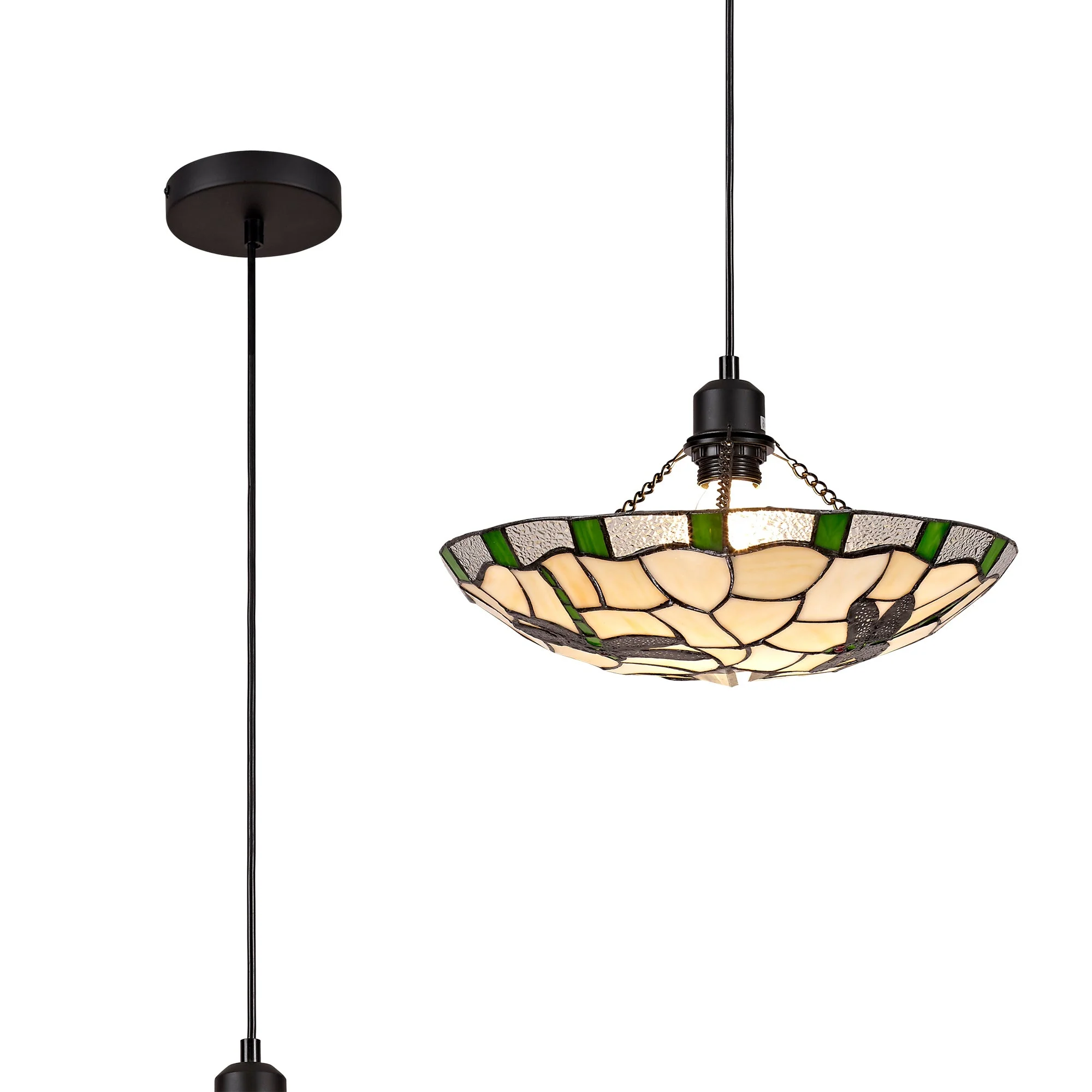Odyssey 1 Light Pendant E27 With 35cm Tiffany Shade, Various Finishes & Clear Crystal & Black - Image 28