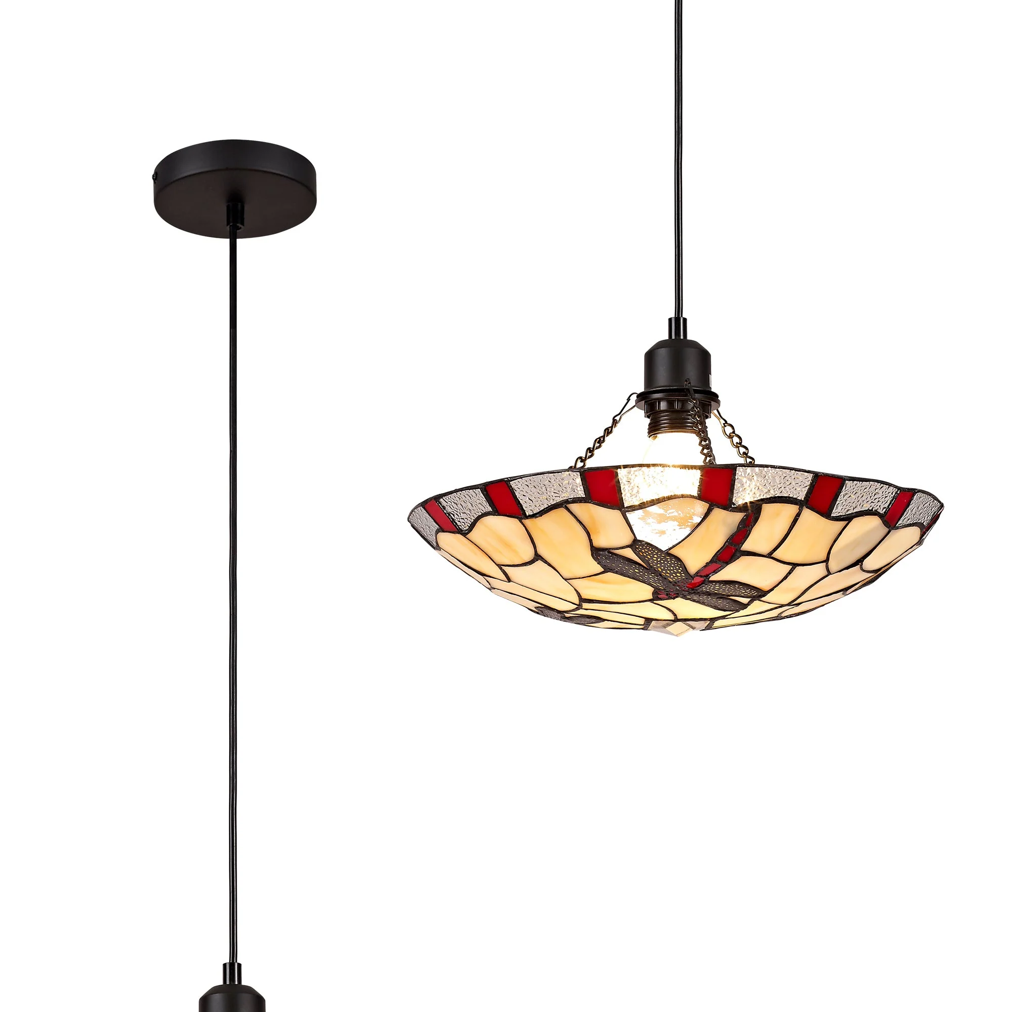 Odyssey 1 Light Pendant E27 With 35cm Tiffany Shade, Various Finishes & Clear Crystal & Black - Image 29