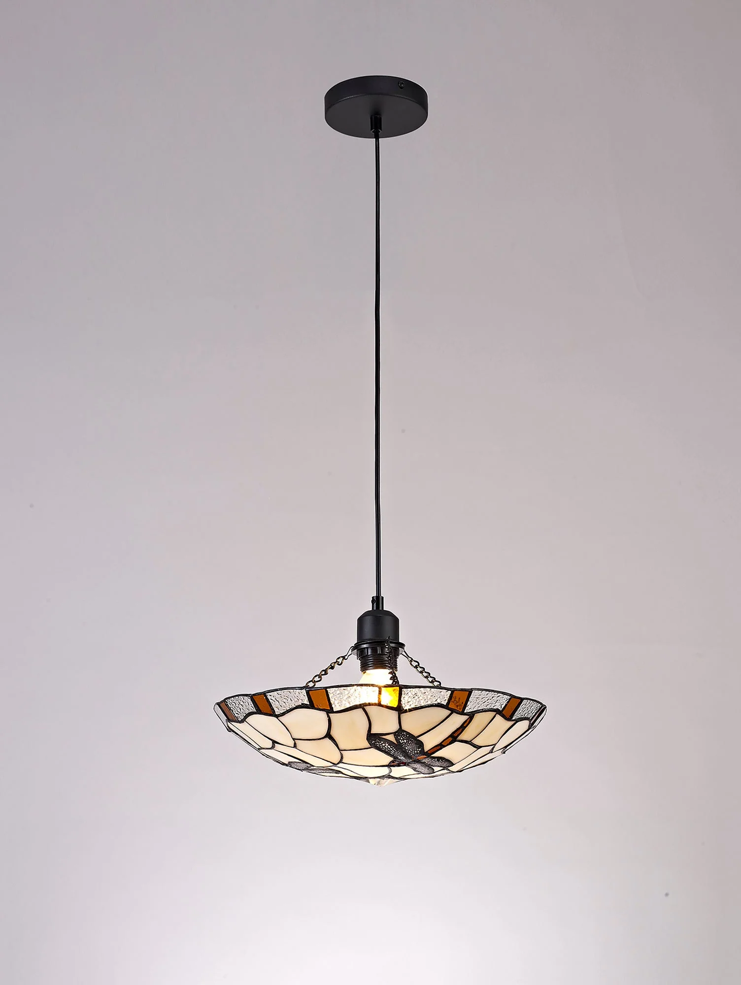 Odyssey 1 Light Pendant E27 With 35cm Tiffany Shade, Various Finishes & Clear Crystal & Black - Image 4