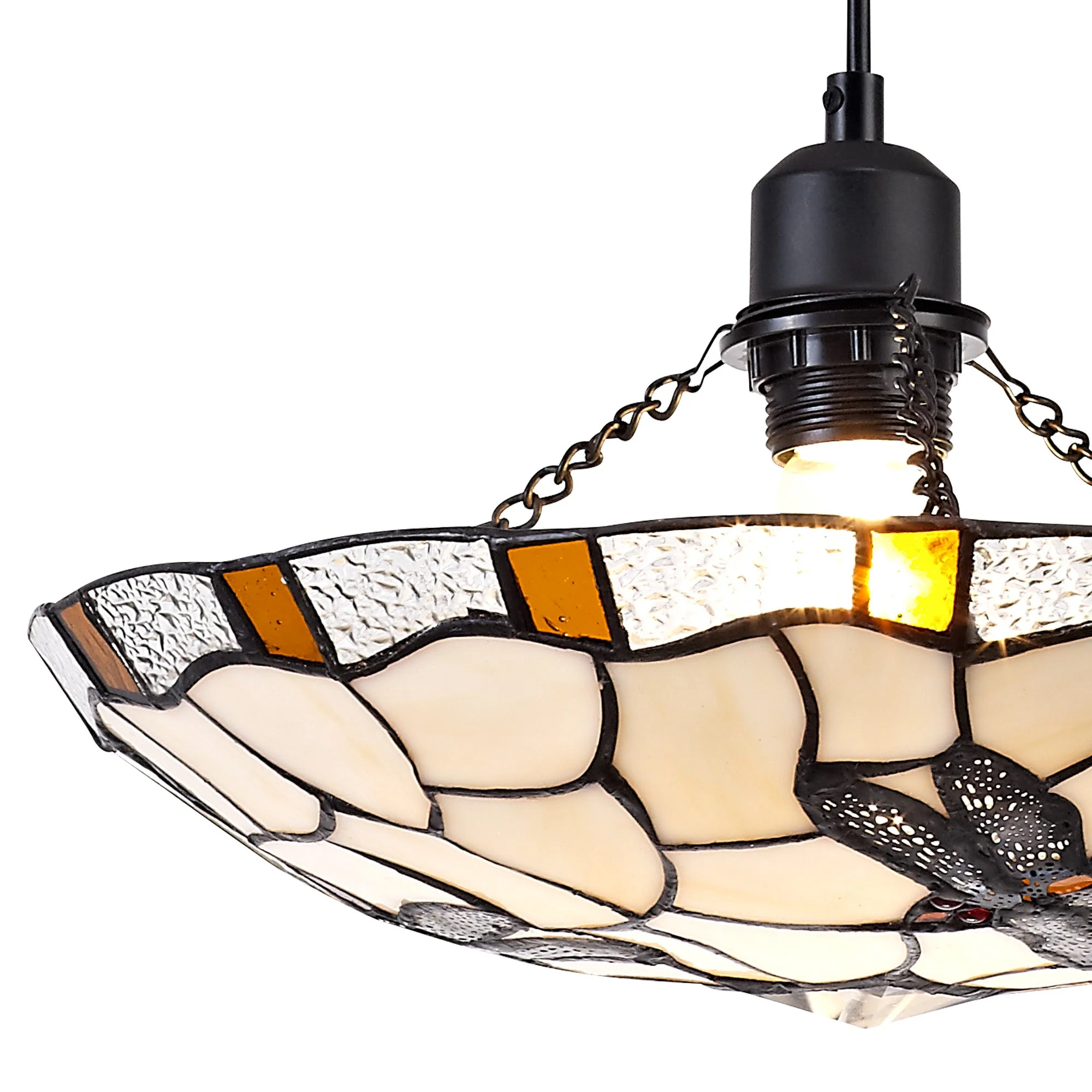 Odyssey 1 Light Pendant E27 With 35cm Tiffany Shade, Various Finishes & Clear Crystal & Black - Image 6