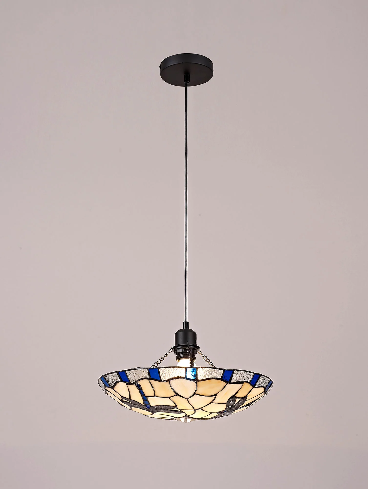 Odyssey 1 Light Pendant E27 With 35cm Tiffany Shade, Various Finishes & Clear Crystal & Black - Image 7