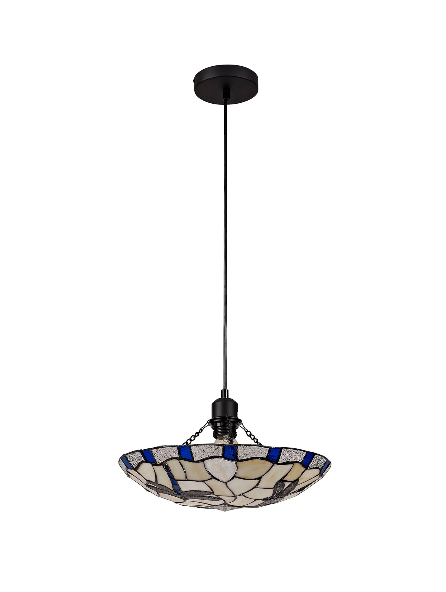 Odyssey 1 Light Pendant E27 With 35cm Tiffany Shade, Various Finishes & Clear Crystal & Black - Image 8