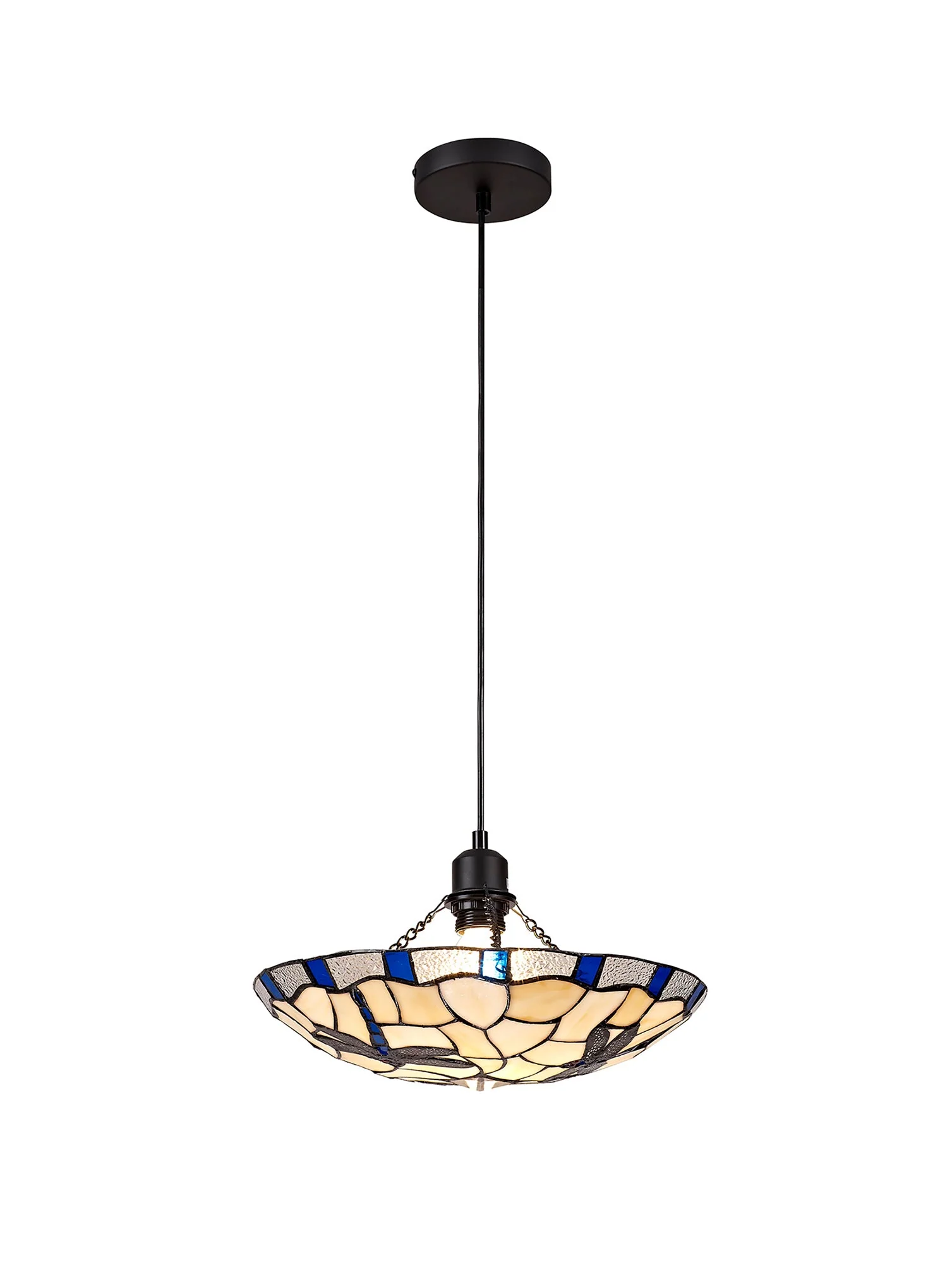 Odyssey 1 Light Pendant E27 With 35cm Tiffany Shade, Various Finishes & Clear Crystal & Black - Image 9
