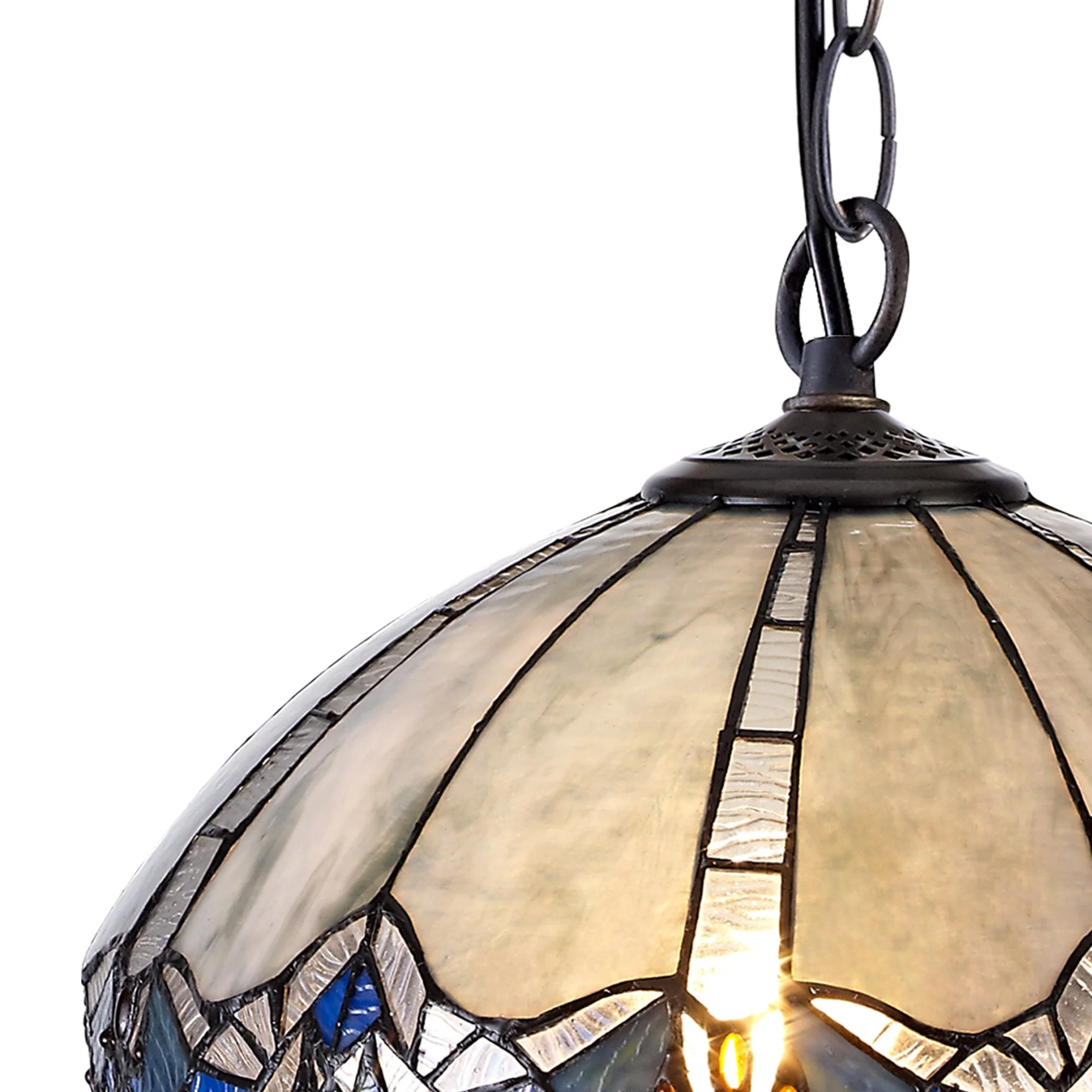 Oksana 1 Light Downlight Pendant E27 With Medium/Large Tiffany Shade, Blue & Clear Crystal & Aged Antique Brass - Image 10