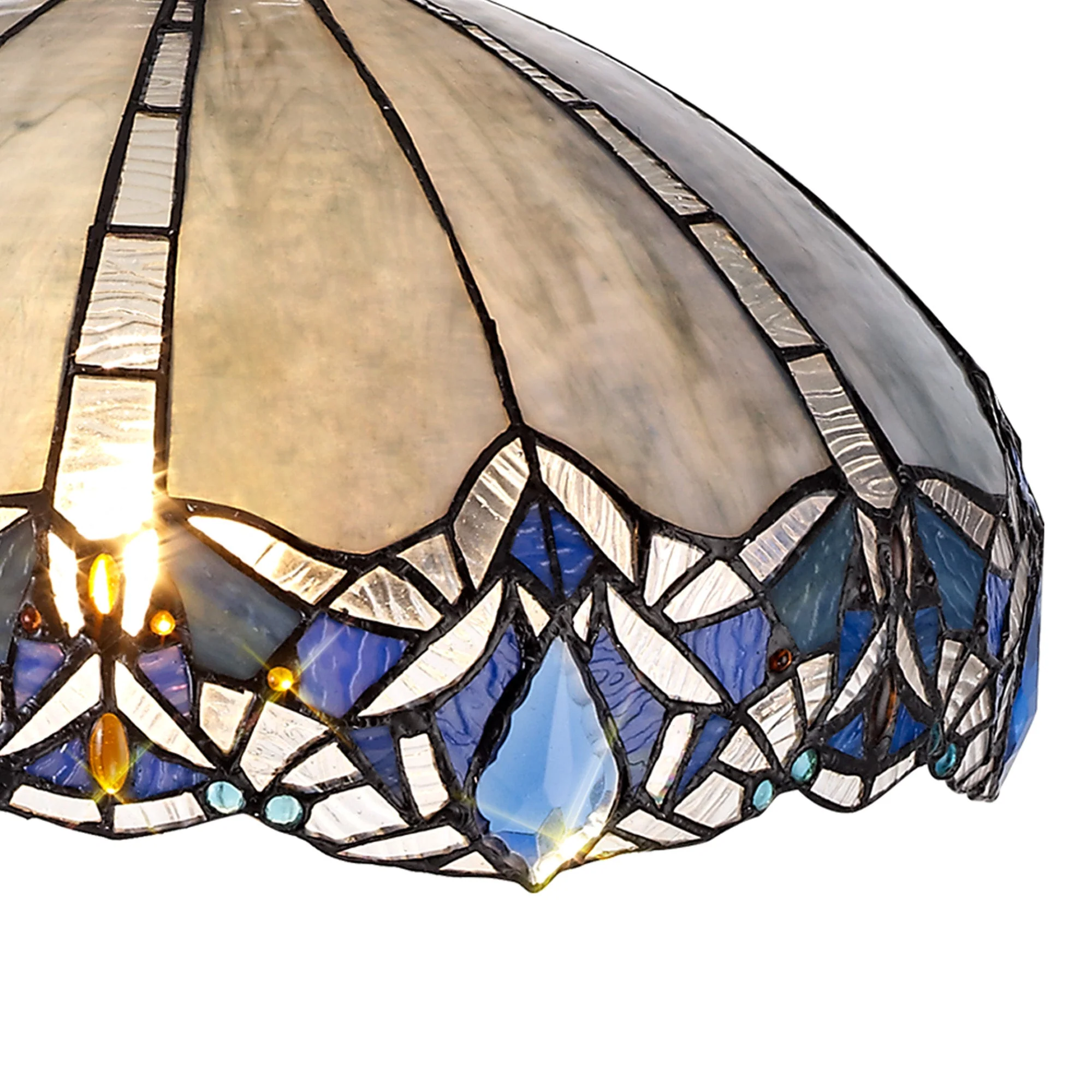 Oksana 1 Light Downlight Pendant E27 With Medium/Large Tiffany Shade, Blue & Clear Crystal & Aged Antique Brass - Image 11